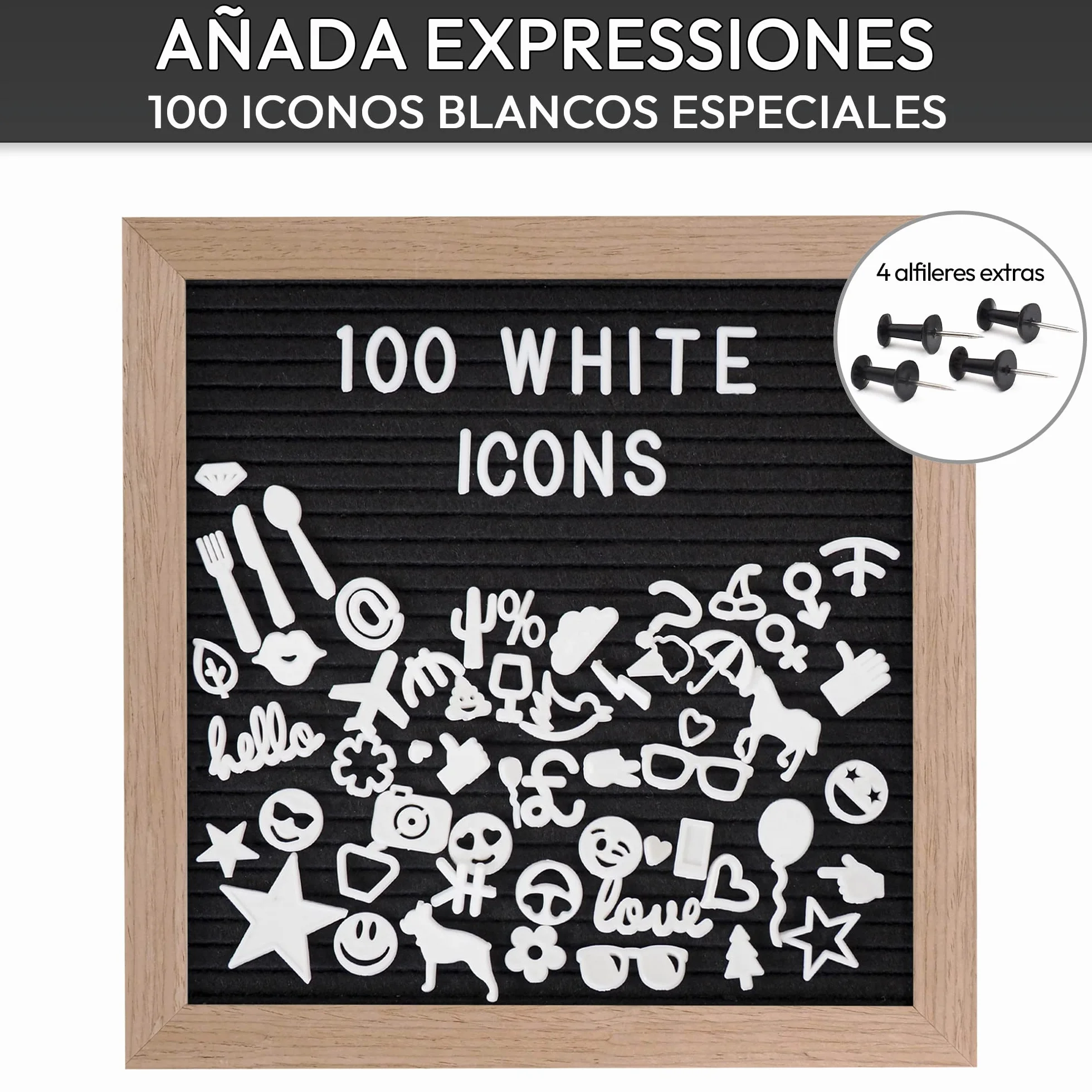 Gadgy ® Retro Fieltro Letter Board | con 340 Brillantes Letras de Oro y Plata | 170 Letras Blancas, 100 Iconos | Soporte y Bolso | 25x25 cm