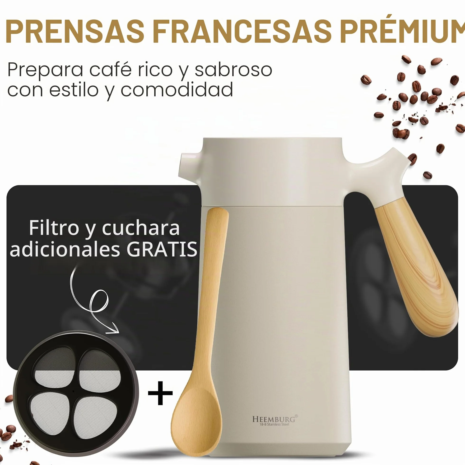 Heemburg French Coffee Press – Cafetera térmica de calidad de acero inoxidable | Prensa de café con aislamiento de doble pared para un café y té perfectos