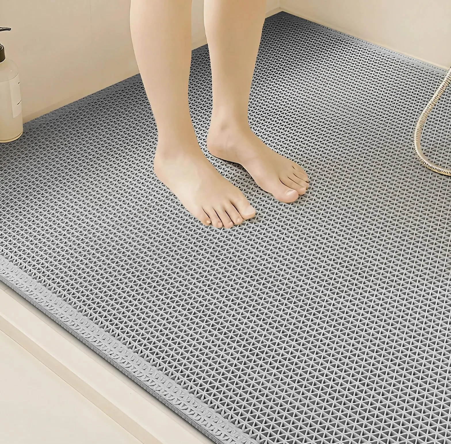 Alfombra Ducha Antideslizante Sin Ventosas, Alfombrilla Baño de PVC Suave, Secado Rápido, Drenaje Eficiente, Antimoho y Lavable, Alfombra de Bañera Antideslizante Ducha y Baño(Gray,80 x 120 CM)