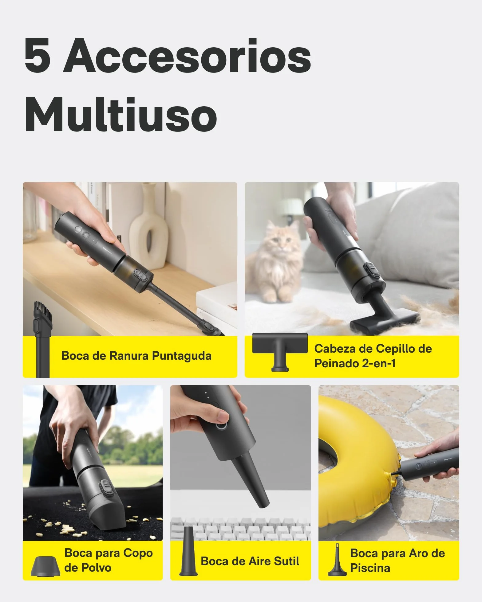 HOTO Aspirador de Mano para Coche, Aspirador Portátil Potente, Mini Aspiradora sin Cable, Alta Potencia de succión 20000 Pa, 4 en 1 Aspiradora Pequeña para Coche, Computadora,Pelo de Mascotas, Hogar