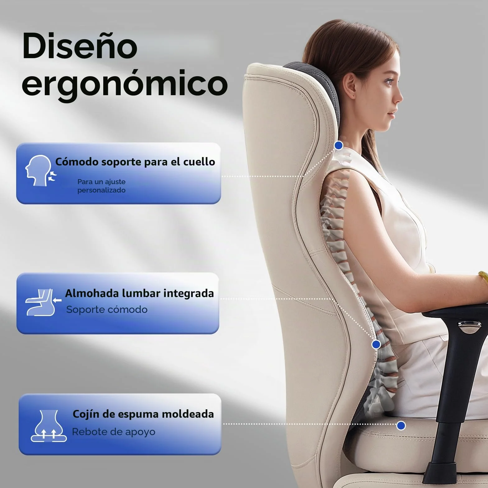 EMIAH Silla Oficina Ergonómica, Silla de Escritorio Reclinable con Reposapiés, Reposabrazos Ajustables, Silla Game de Respaldo Alto, Silla de Ordenador Ejecutiva con Soporte Lumbar, Cuero PU (Blanco)