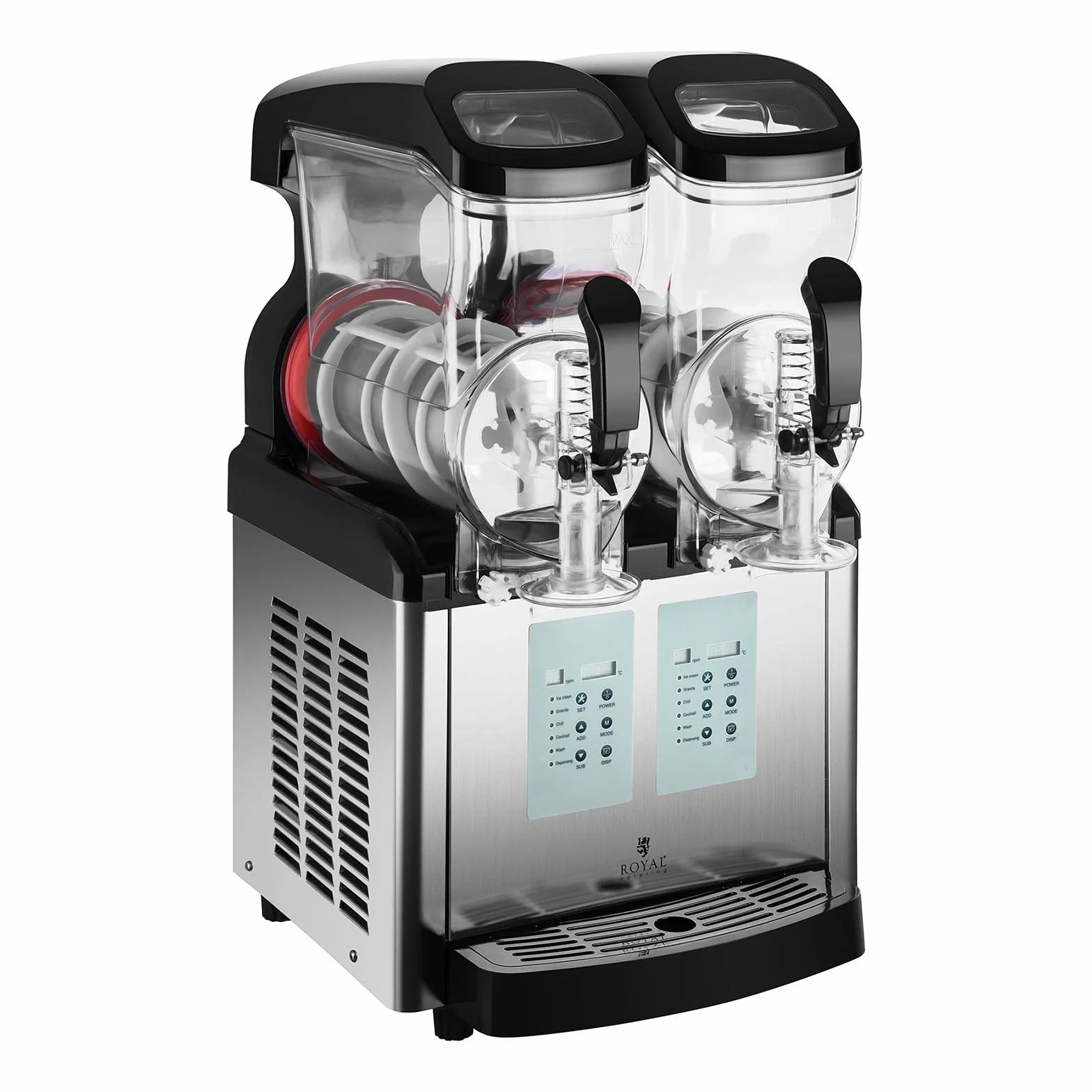 Royal Catering Máquina Para Granizada Slush Helado RCSL 2/6ICE (2 x 8 L, 450 W, 7 ~ +7 °C, Moderna pantalla de control LED, Sin BPA, 6 Funciones)