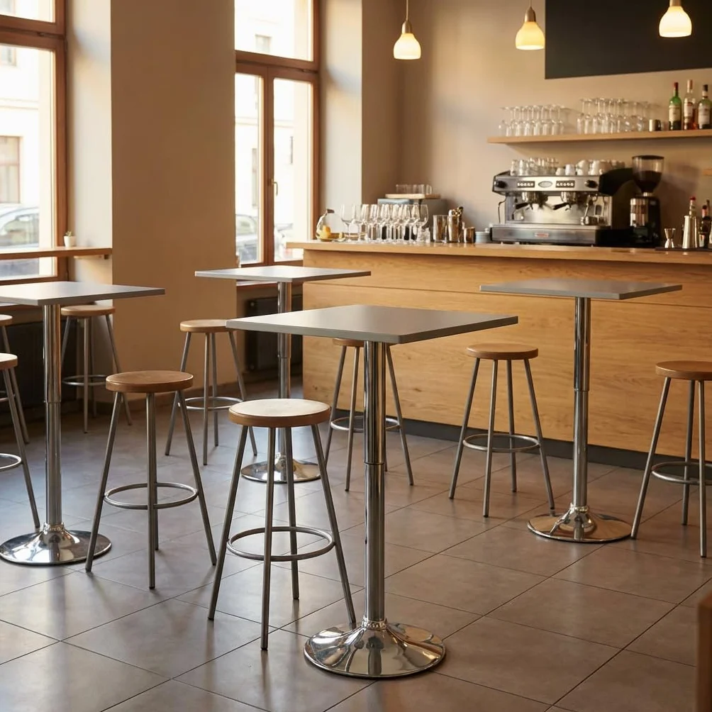 Brigros WeHome - Mesa de Bar, Mesa Alta, Mesa de salón Ajustable en Altura, Mesa Cuadrada o Mesa Redonda, Mesa de Cocina (Gris, Cuadrado)