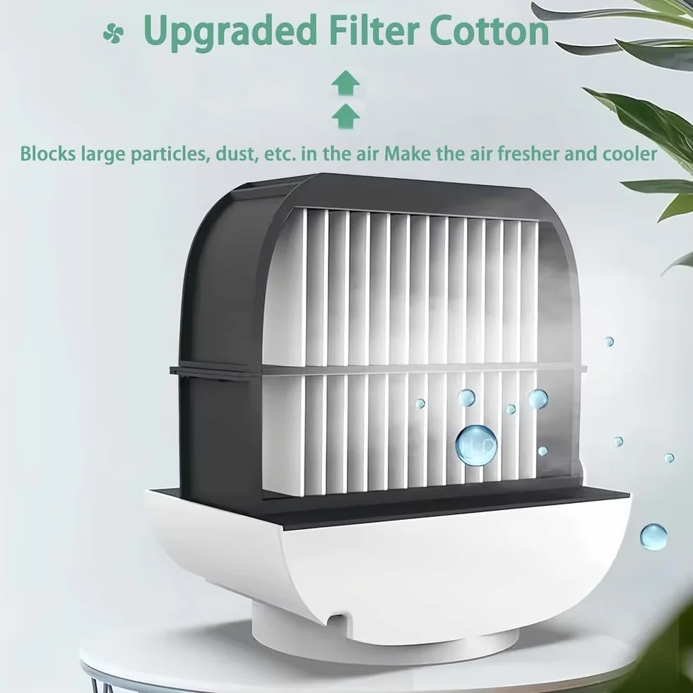 Ventilador de refrigeración de aire portátil con humidificador y luz nocturna para comodidad en habitaciones pequeñas