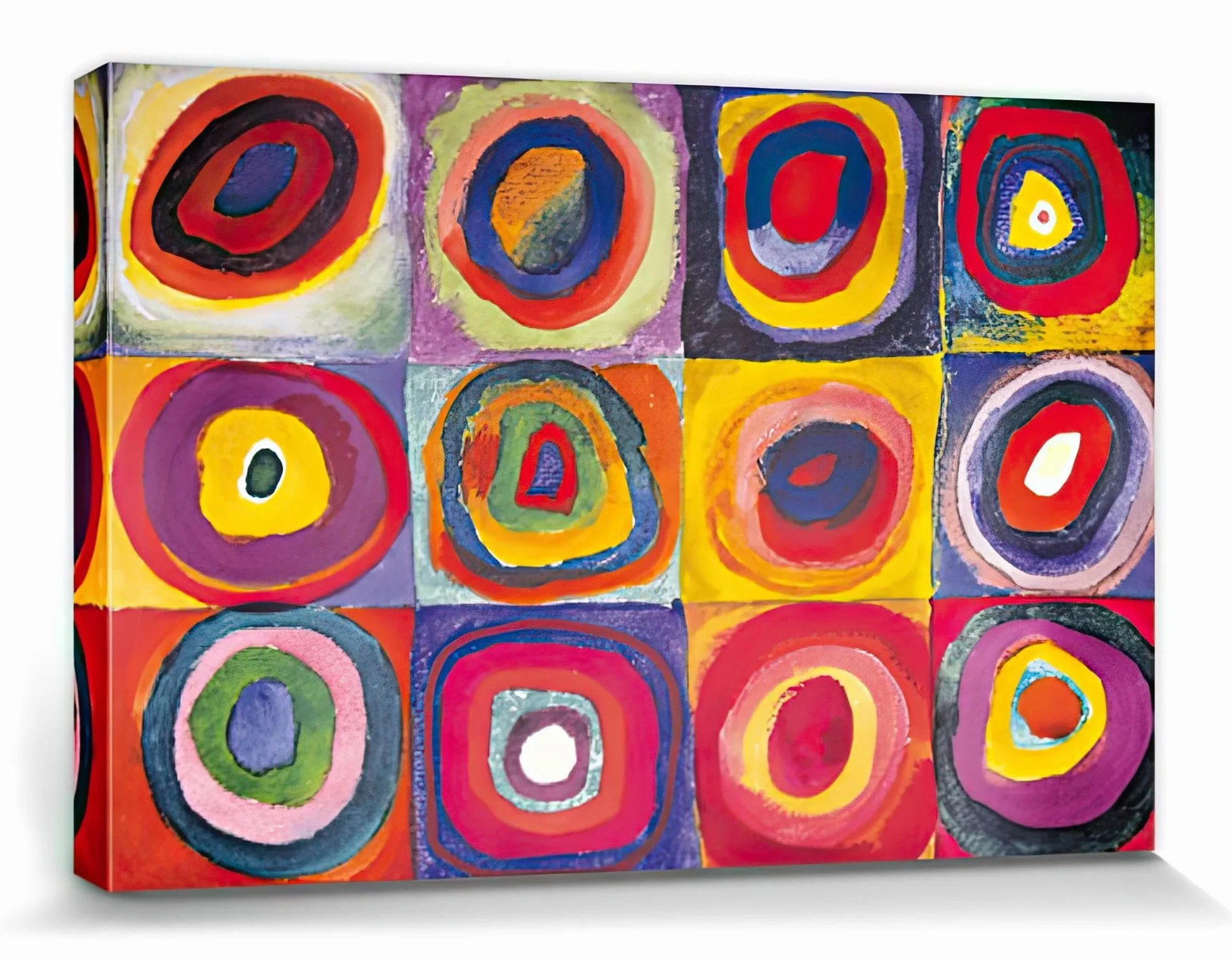 1art1 Vassili Kandinsky Póster Impresión En Lienzo Estudio del Color, Cuadrados con Círculos Concentrados, 1913 Cuadro En Bastidor De Camilla De Madera | Mural XXL | Imagen 120x80 cm