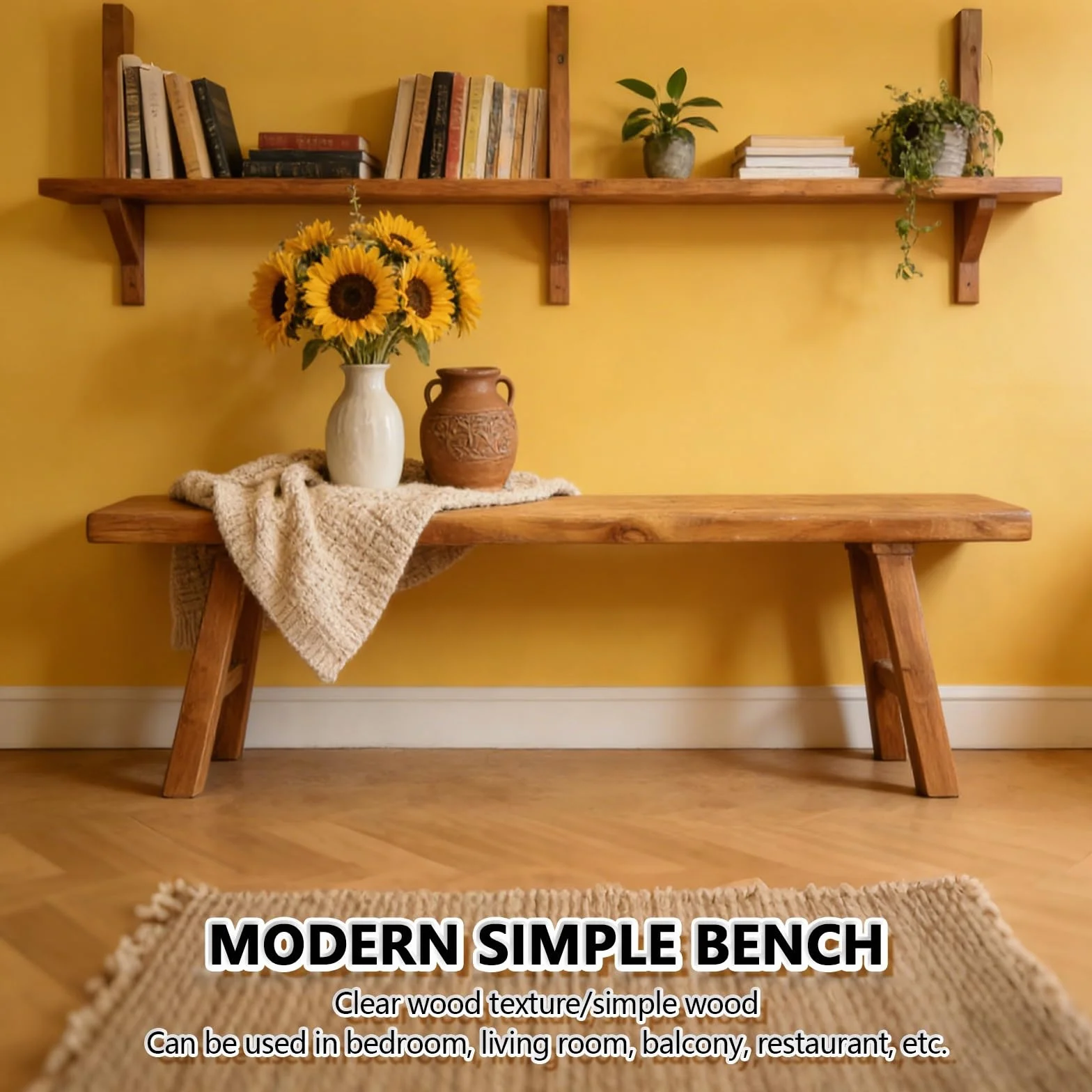 Banco rústico para los pies de la Cama, Banco de Madera para la Entrada Interior, Madera rústico Estrecho para el Comedor.(80cm)