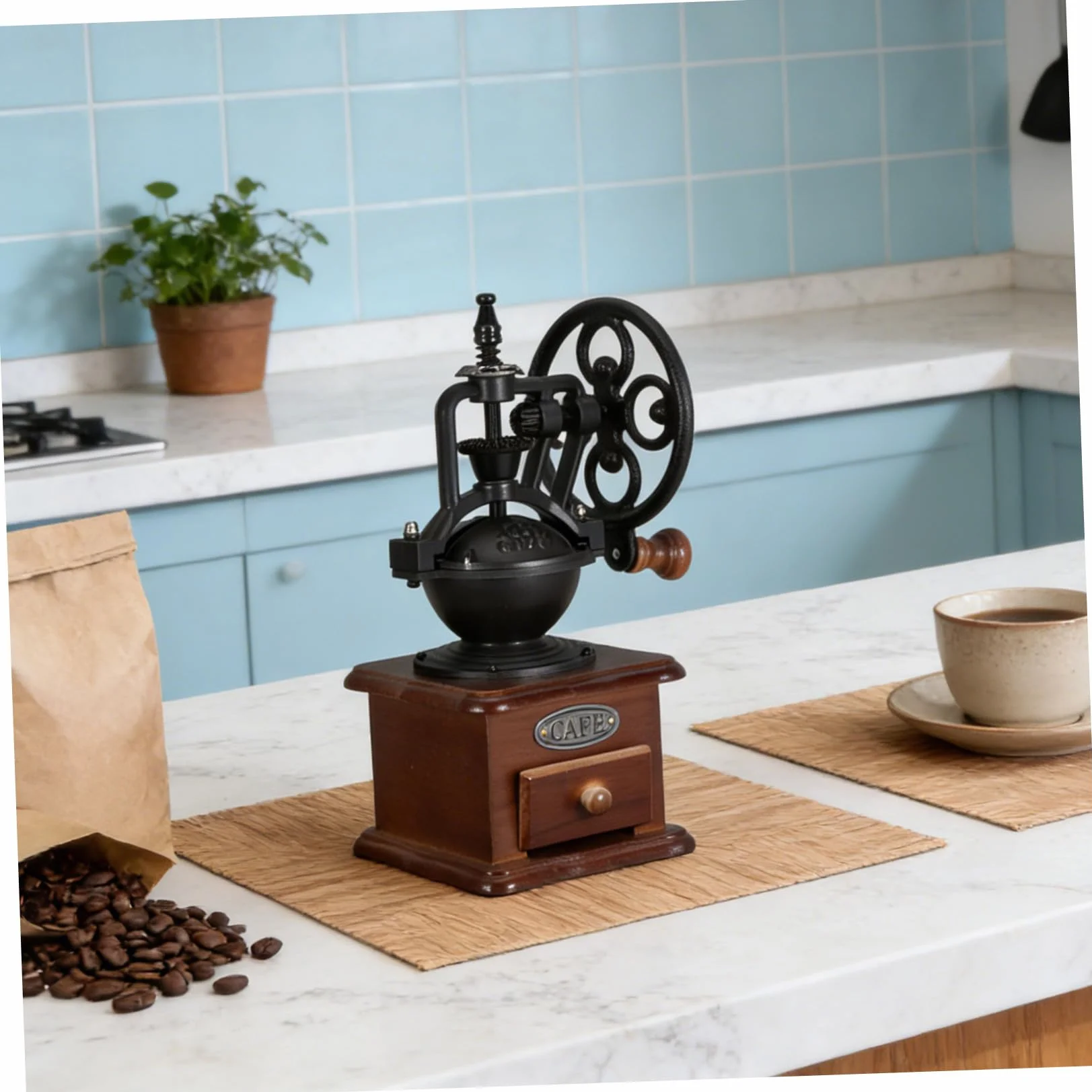 Molinillo de Café Manual Base de Madera y Muelas de Cerámica, Portátil y Silencioso para Camping y Viaje de Negocios