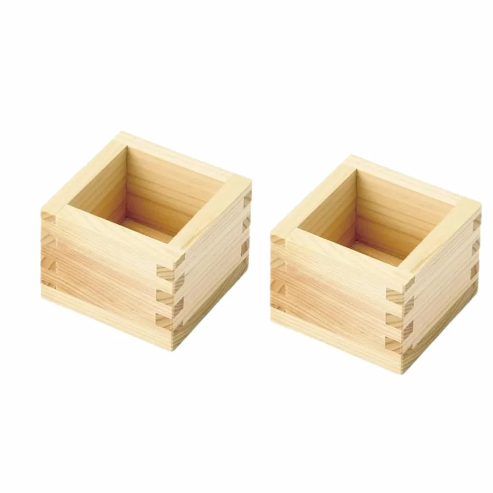 2 cajas de madera japonesa Hinoki para sake con juntas entrelazadas de 3.25 pulgadas de largo x 2.2 pulgadas de alto para sake frío
