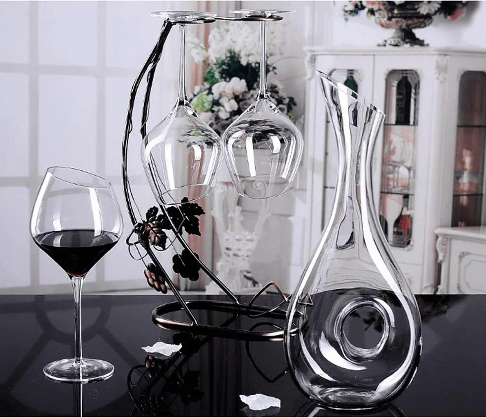 Exquisito Juego de 2 Copas de Vino Rojas con decantadores Cristal Artesanal Ideal para catas Profesionales Capacidad: 580 ml/19 6 oz Cristalería Elegante