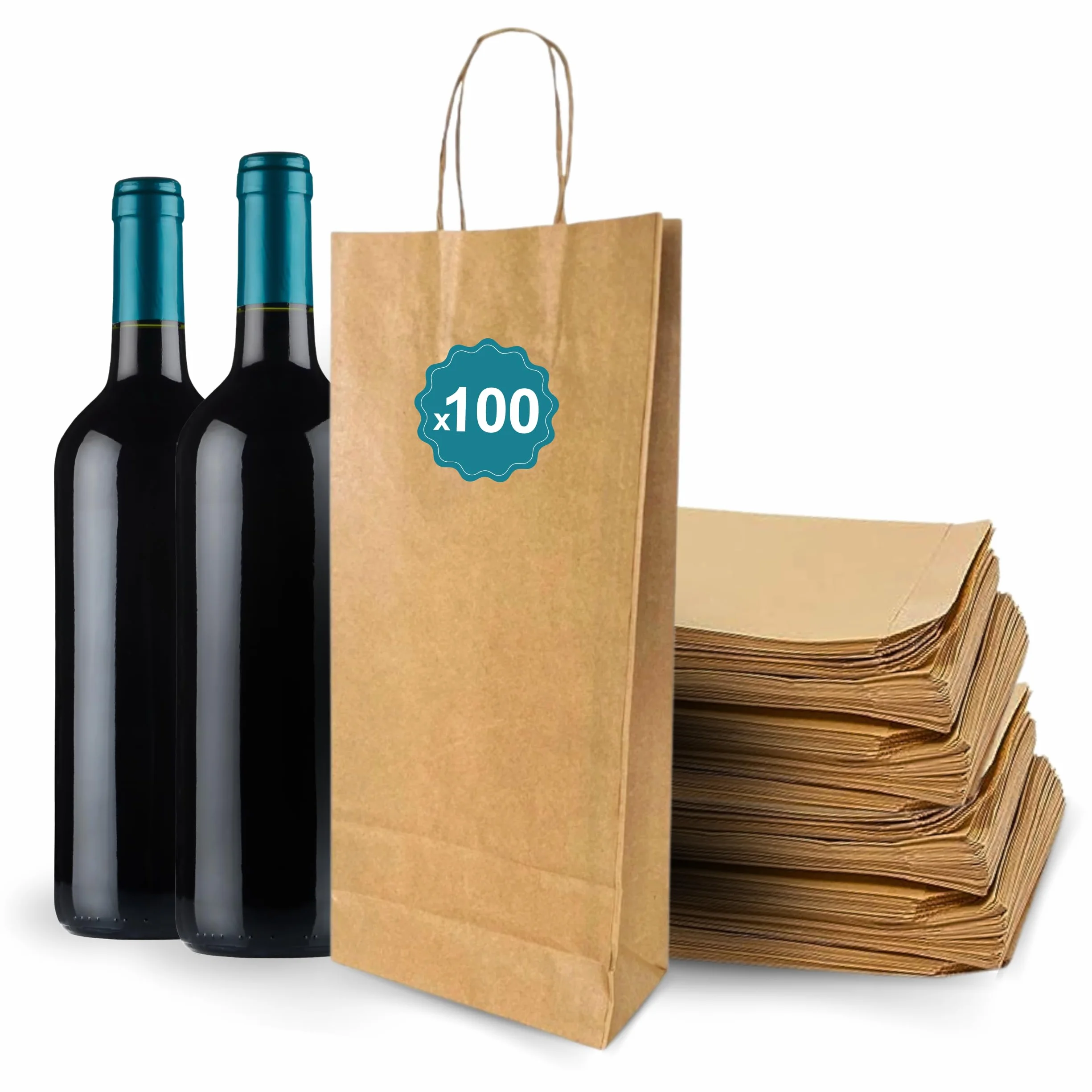 Espirito Rebelde 100 Bolsas para 2 Botellas de Vino 18x8x34cm | Diseño Elegante | Transporte Seguro con Asas Reforzadas | Ideal para Tiendas de Vino | Regalos: Navidad y Fiestas