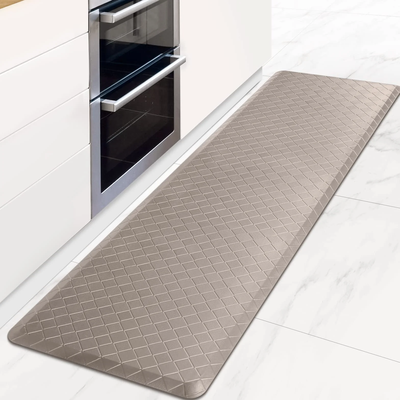 HappyTrends Alfombra antifatiga para cocina, ergonómica, impermeable, antideslizante, cómoda, para hogar, oficina, fregadero, lavandería, 2 cm de grosor, 44 x 152 cm, color caqui
