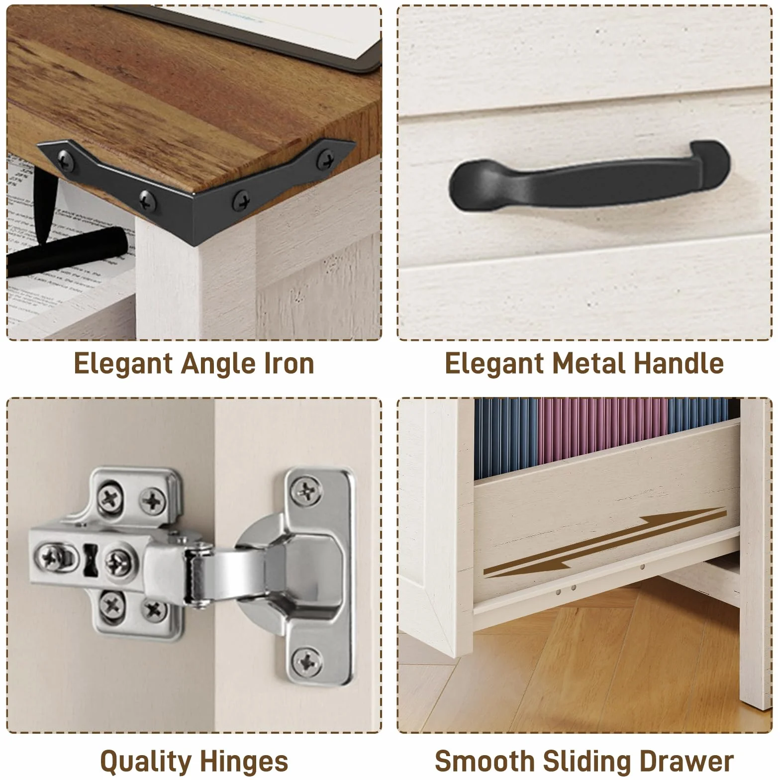 BonVache Archivador Lateral con 3 Cajones, Mueble de Almacenamiento para Oficina Estilo Campestre, Soporte para Impresora, Blanco Rústico para Carpetas Colgantes A4/Letter, 80 cm