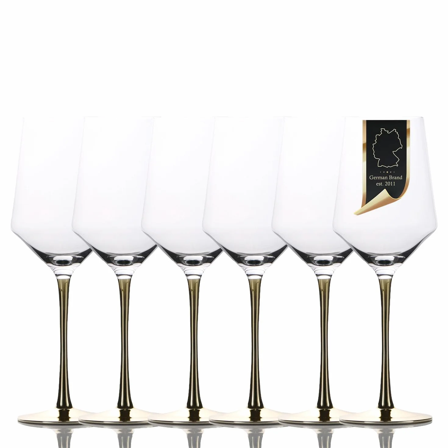 INTIRILIFE 6x copa de vino con tallo dorado - 380 ml de capacidad - copa de vino tinto copa de vino blanco cristal a prueba de golpes