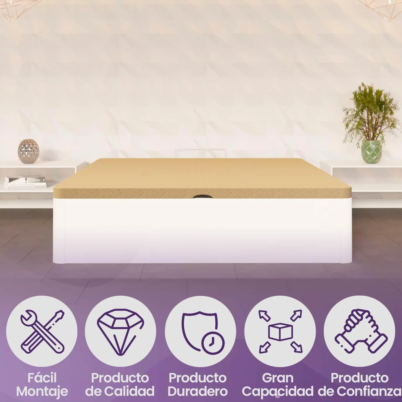mattfy - Canapé Abatible de Madera Súper Reforzado con Gran Capacidad, Esquinas Redondeadas, 135 x 190, Blanco