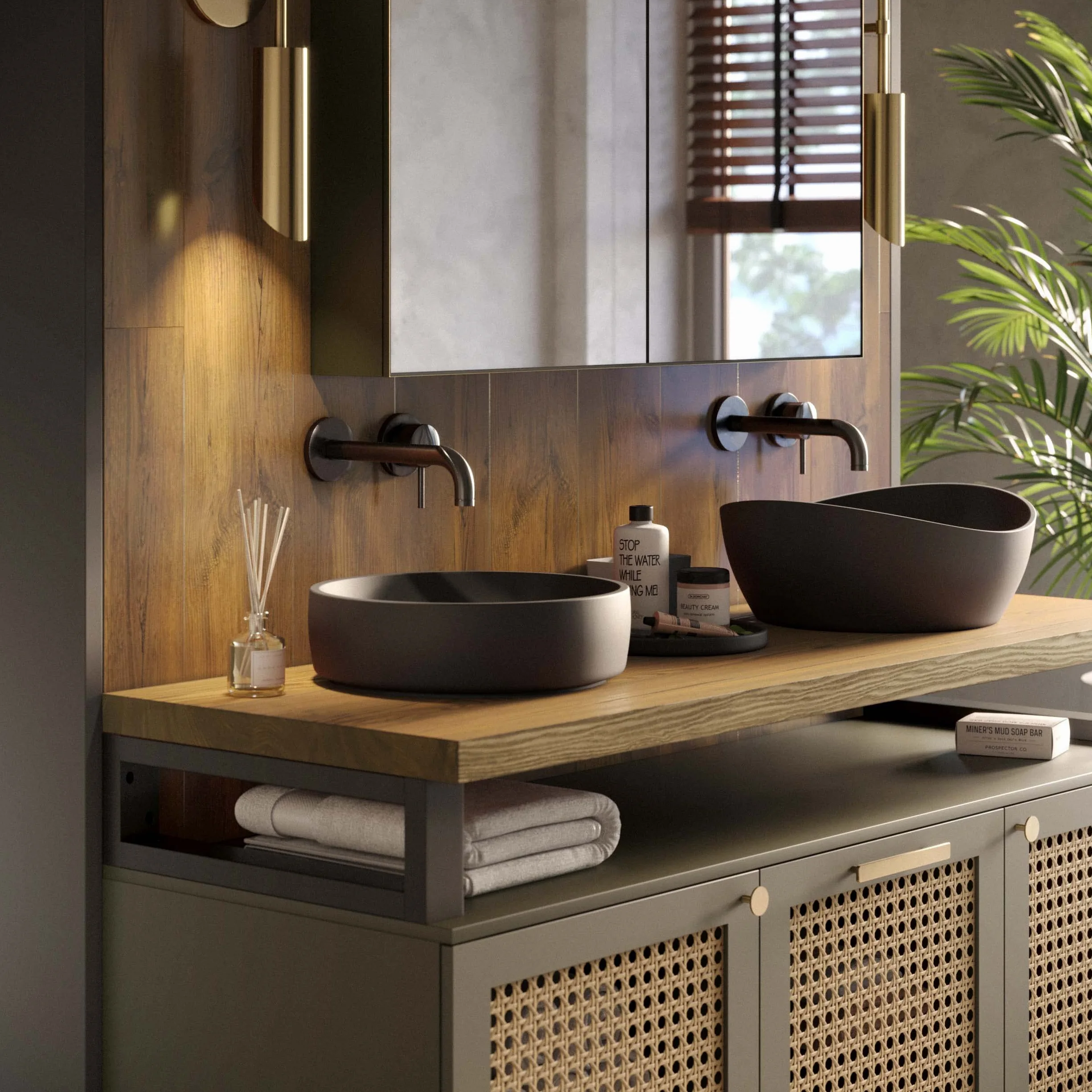 LAMO Manufaktur Encimera para Lavabo Encimera de Baño Estante de Baño Tablero de Pared para Lavabo, 190x40 cm (LxA), Color Rustical, Sin Accesorios de Montaje, LWPG-01-A-003-AS