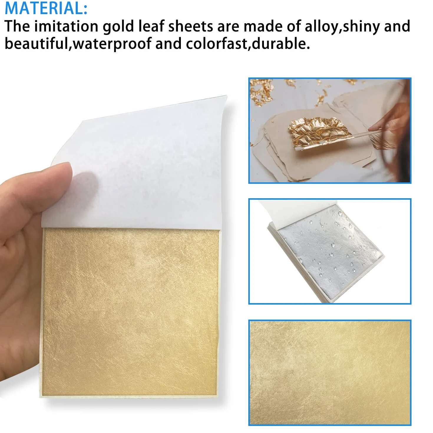 Juego de 200 hojas doradas de imitación multiusos con 2 bolígrafos y 2 pinzas de plástico para arte y manualidades