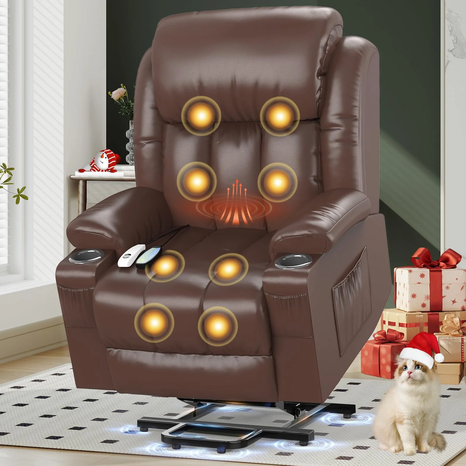 YONISEE Sillon Relax Reclinable 150º Sillón Masaje Con Calefacción, Función Auto-Ayuda (Levanta Personas), Puerto USB+Tipo C, Portavasos Bolsillos Laterales Sillones Reclinables Electricos Butaca Sofa