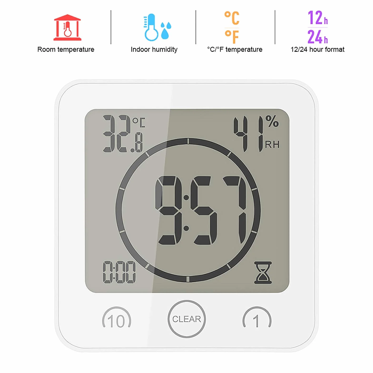 Reloj de Baño LCD Digital Impermeable con Alarma, Control de Temperatura y Humedad, Temporizador
