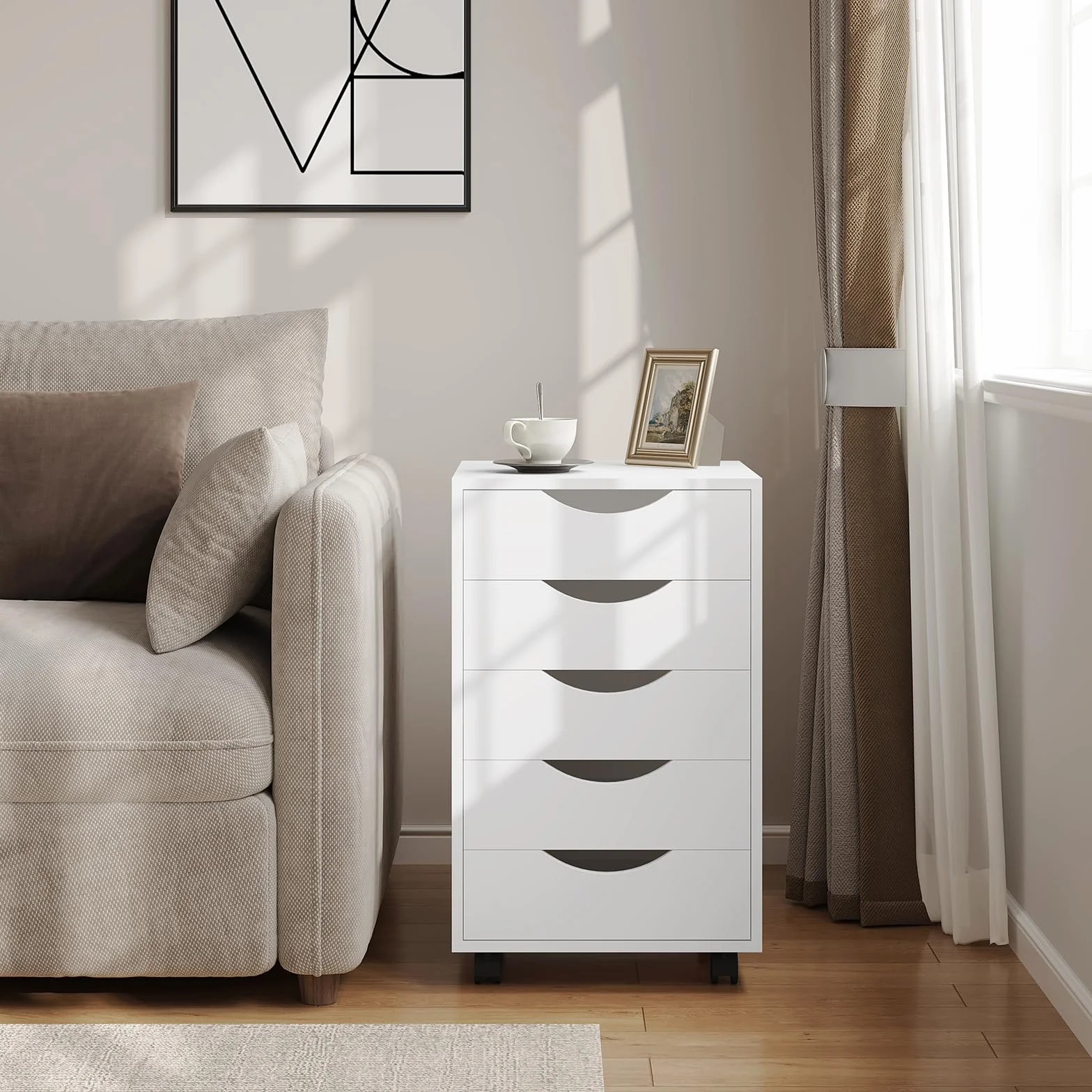 WOLTU Cajonera de Escritorio con 5 Cajones, Armario Archivador con Ruedas, Cajonera Rodante para Despacho, Cómoda Móvil, Mueble Archivador Oficina y Estudio, Blanco, 40x40x66,5 cm, ASK14ws