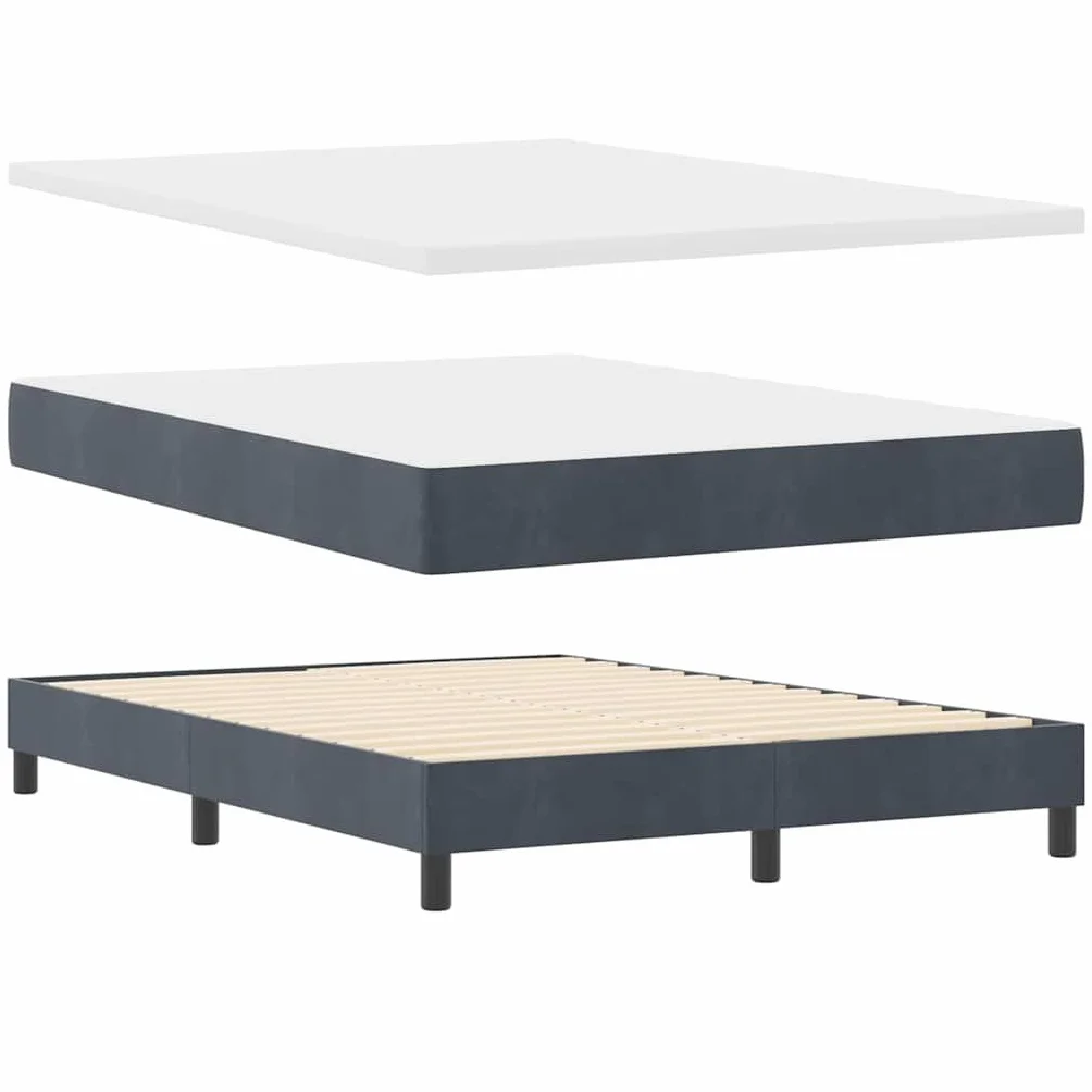 Cama con somier LED gris oscuro con cabecero de terciopelo 140 x 190 cm, cabecero ajustable, tiras LED RGB, material de madera y madera maciza, cama doble moderna para dormitorio