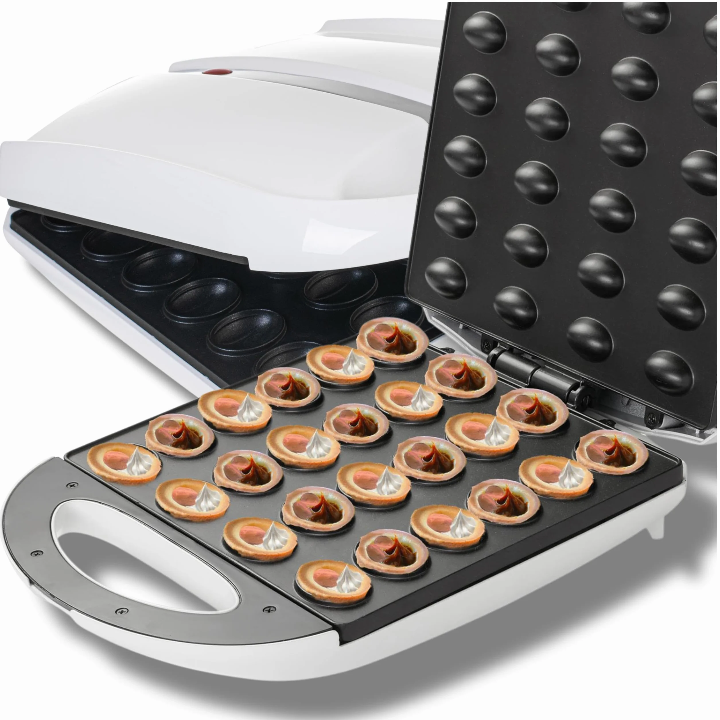 Oreschki Gofrera antiadherente 1600 W – 2 minutos de tiempo de cocción con 24 mitades – Asas con aislamiento térmico – Luz indicadora – Carcasa antideslizante