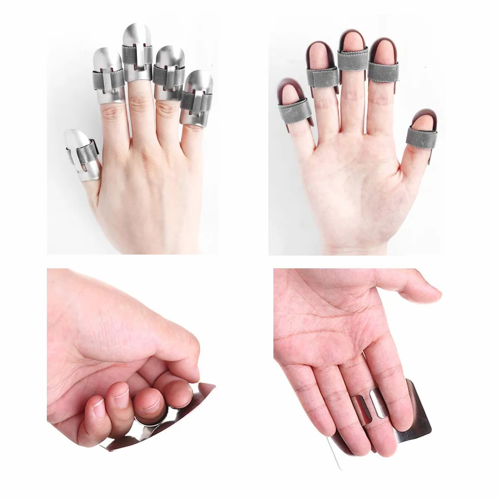 6 Protectores de Dedos de Acero Inoxidable, Protector de Pulgar, Fundas para Cortar Verduras