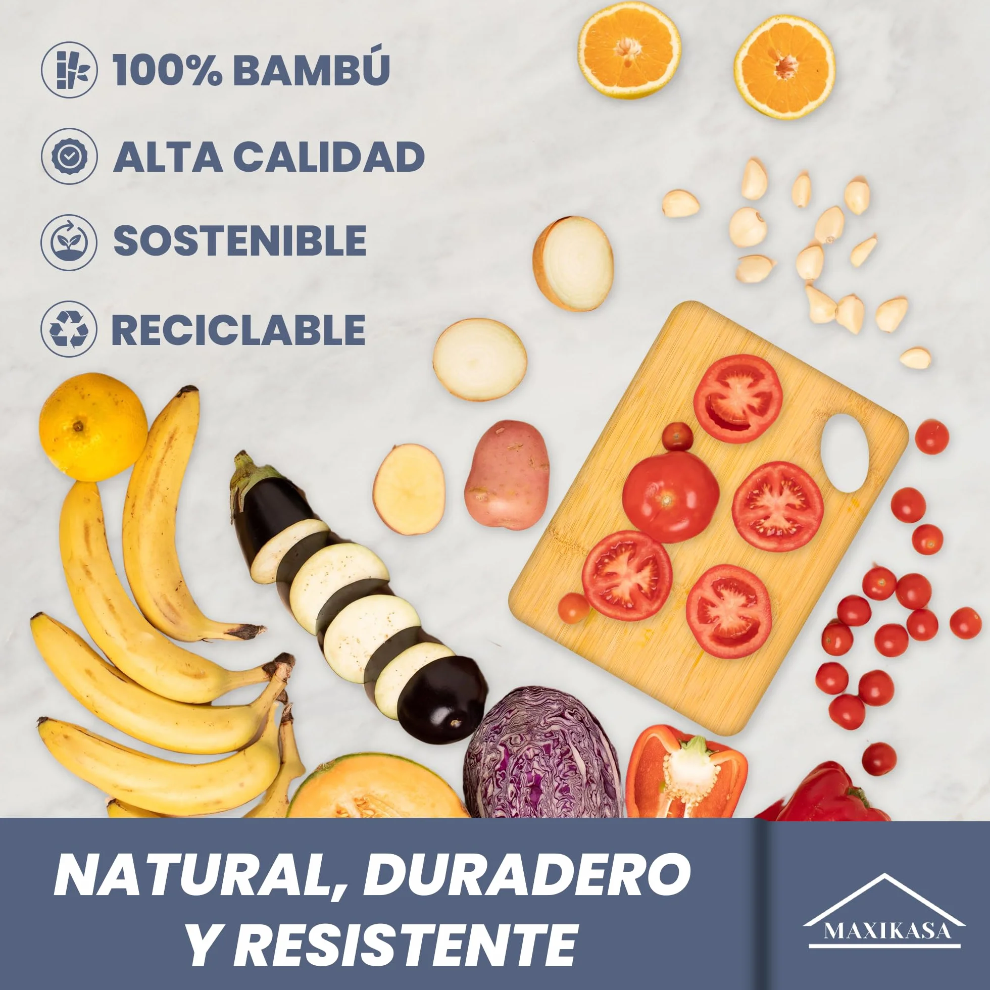 Tabla Cortar de Bambú Pack 2 uds 30x20cm Alta Resistencia