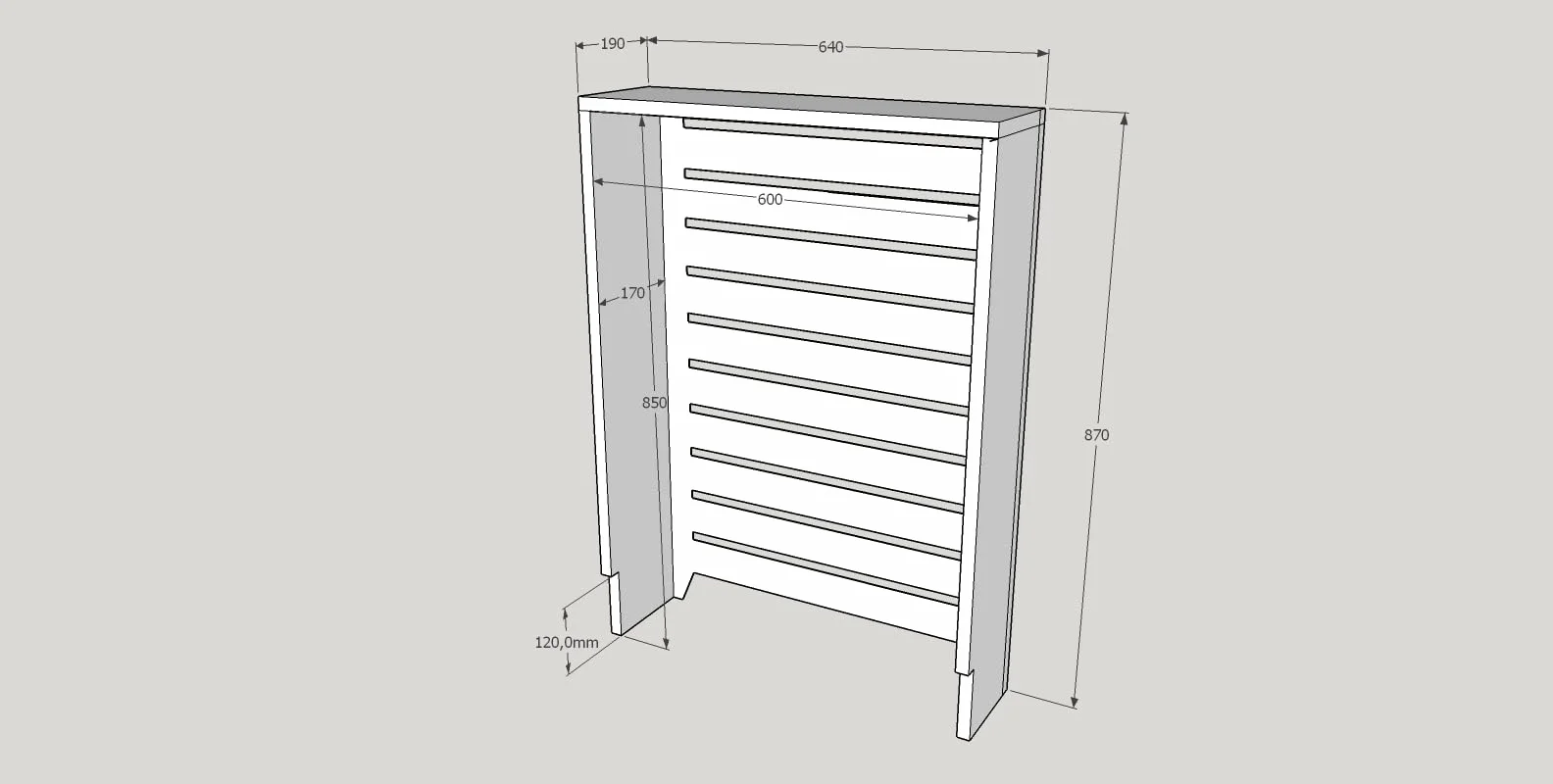 Cubre radiadores Barniz Roble. Diferentes Medidas. También fabricamos a Medida. Consultar: info@greca.info Tfno 948312264 (64 * 19 * 87 cms)