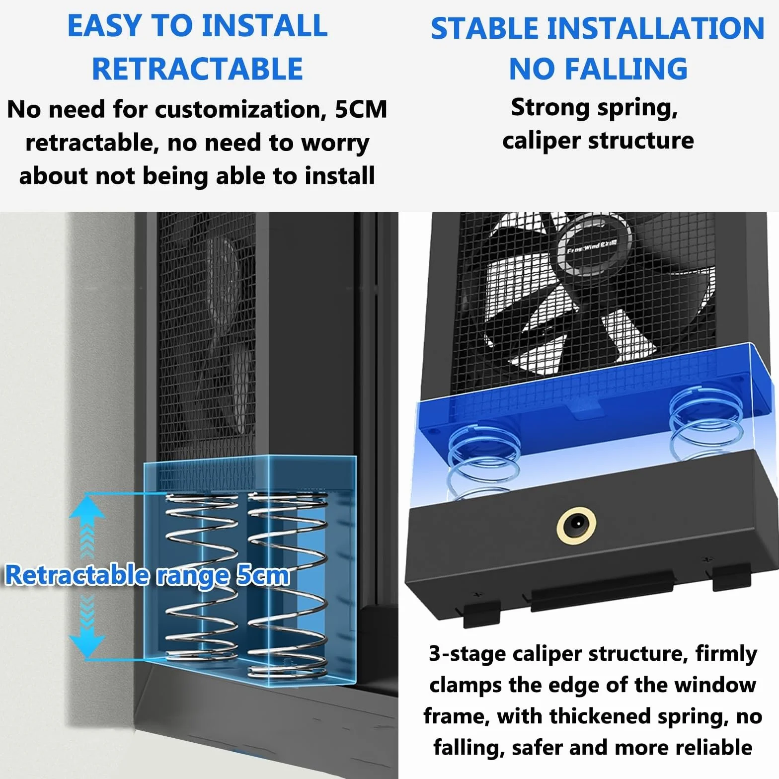 Ventilador de Ventana Retráctil 65-70cm para Dormitorio | Extractor de Aire, Rango Retráctil 35-135cm, Velocidad Ajustable 0-2800 RPM, Retráctil 5cm