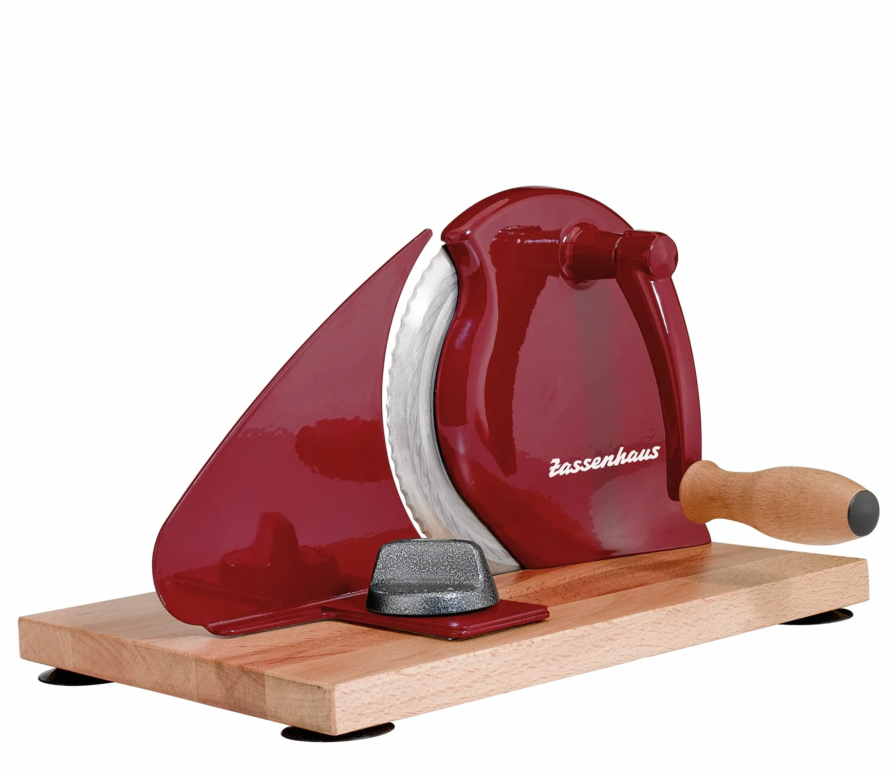 Zassenhaus Cortador de pan manual CLASSIC | Rojo | Hoja de acero Solinger | Grosor de corte: 1-18 mm | Tabla y manivela de madera de haya | 30 × 25,5 × 19 cm