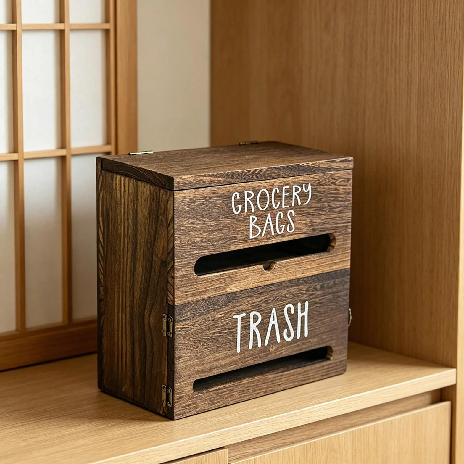 Dispensador de Bolsas de Basura para Montaje en Pared Madera Elegante Soporte para Bolsas Organizador de Espacio Multifunción Almacenaje Sencillo, Marrón Oscuro, Individual