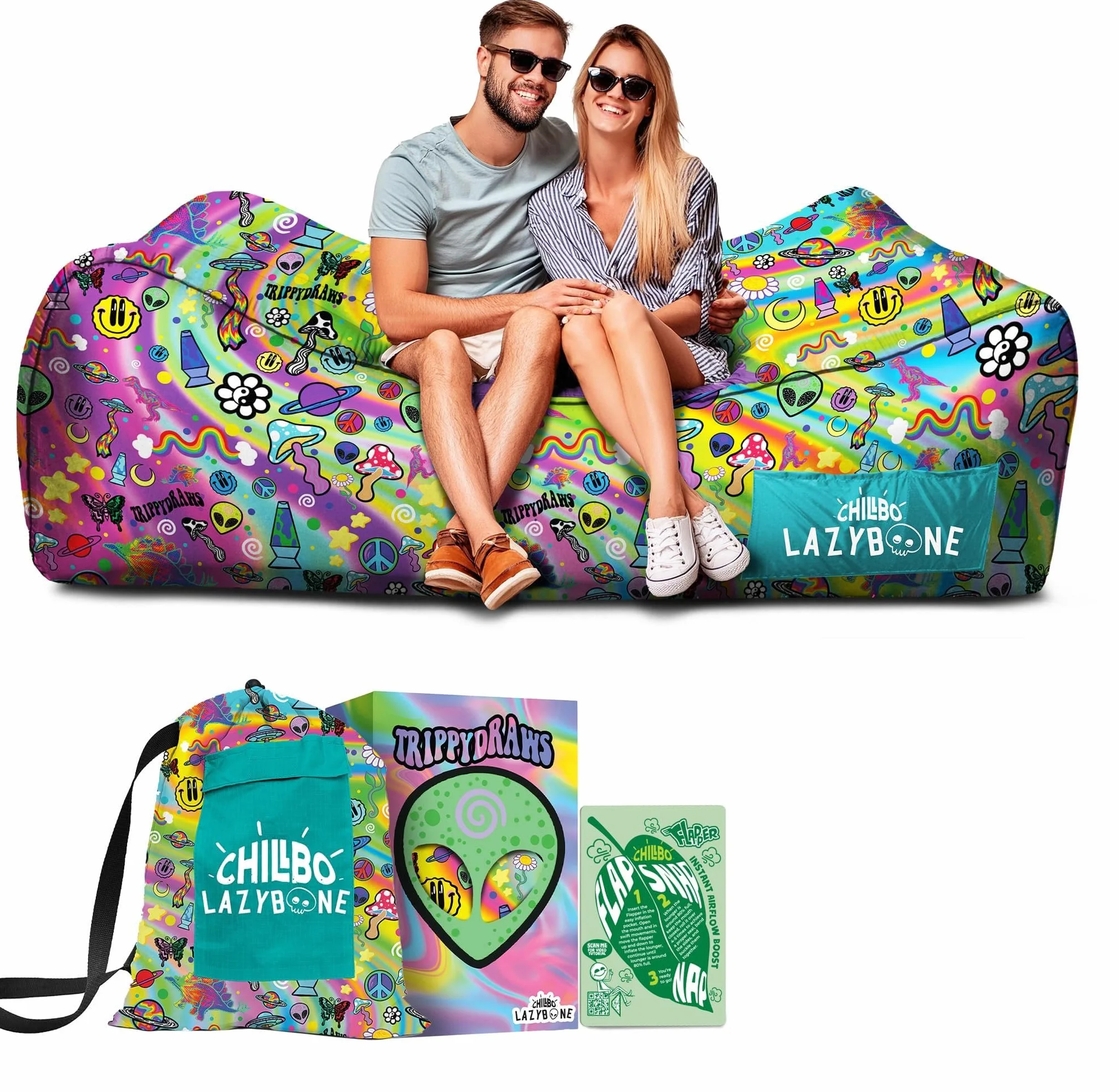 Chillbo Lazybone Lounger Sofá Inflable, Unisex, TrippyDraws, XL