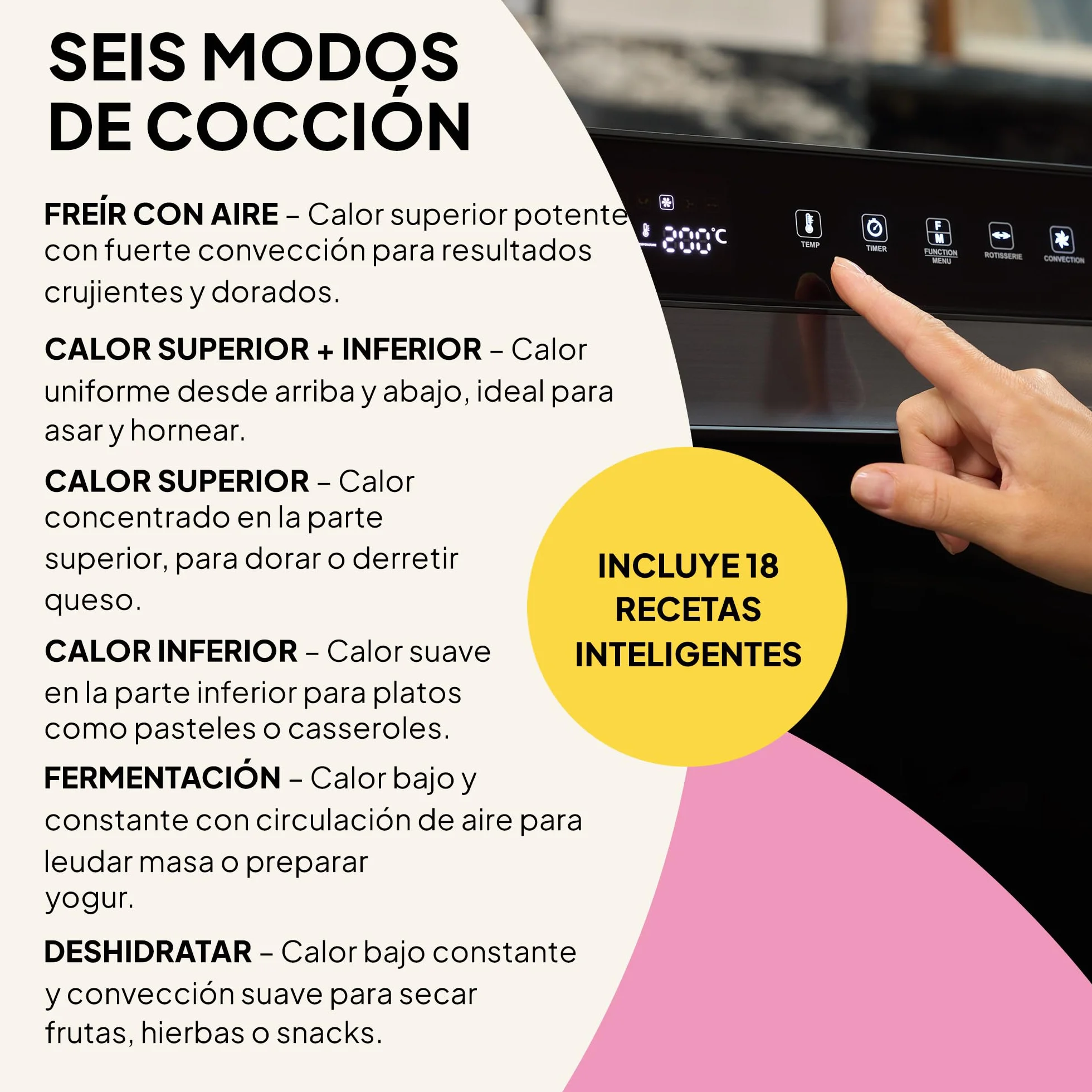 Fridja F77 Horno Súper Pro de 30L – Horno Freidora de Aire Digital LED Premium – 18 Programas Inteligentes, Función de Asador Giratorio (Rotisserie), Fácil de Limpiar, Rápido, Potente y Versátil, Inte