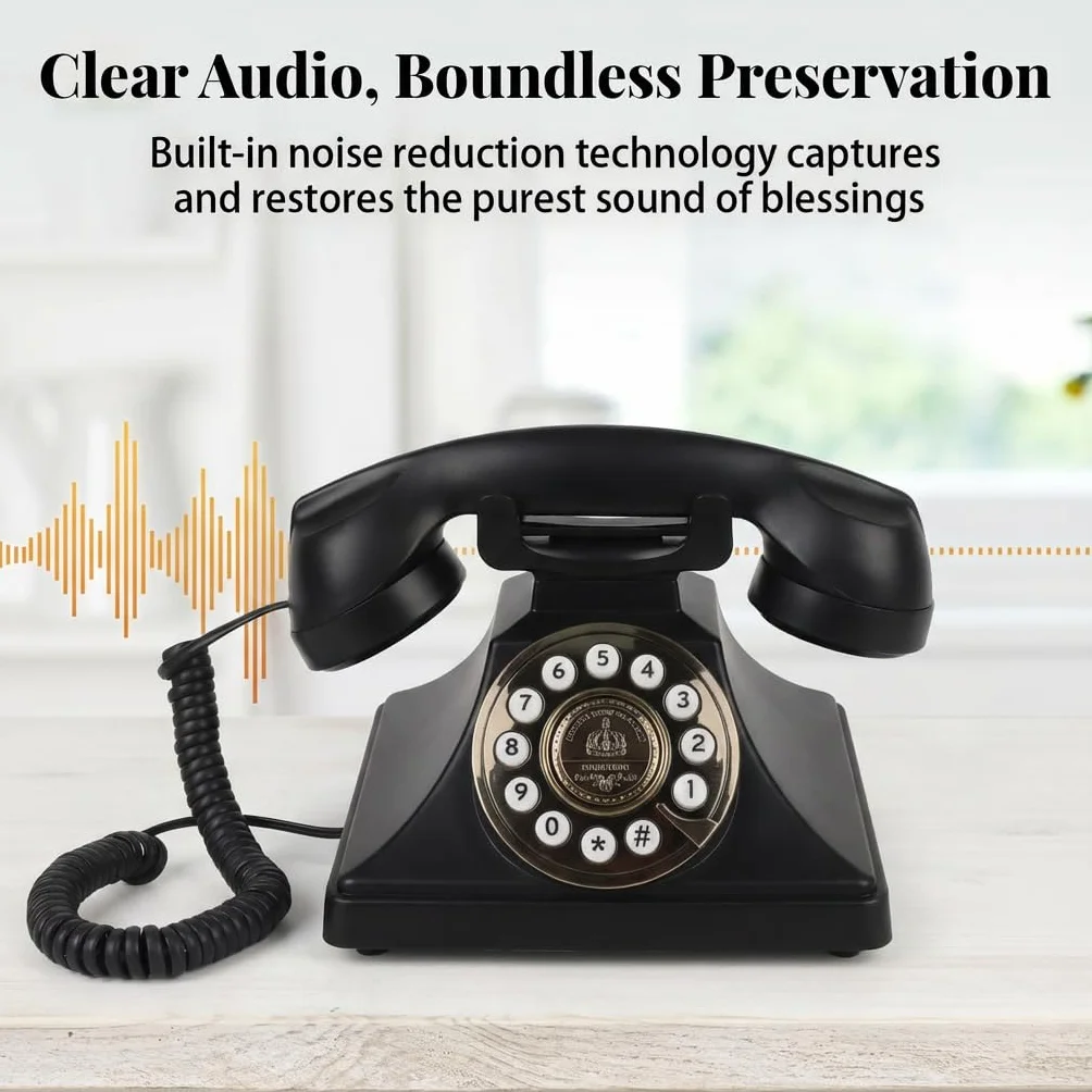Libro de visitas de audio para boda, teléfono retro inalámbrico, grabación de mensajes de voz personalizados para bodas, fiestas y banquetes, estilo clásico, baja radiación, negro