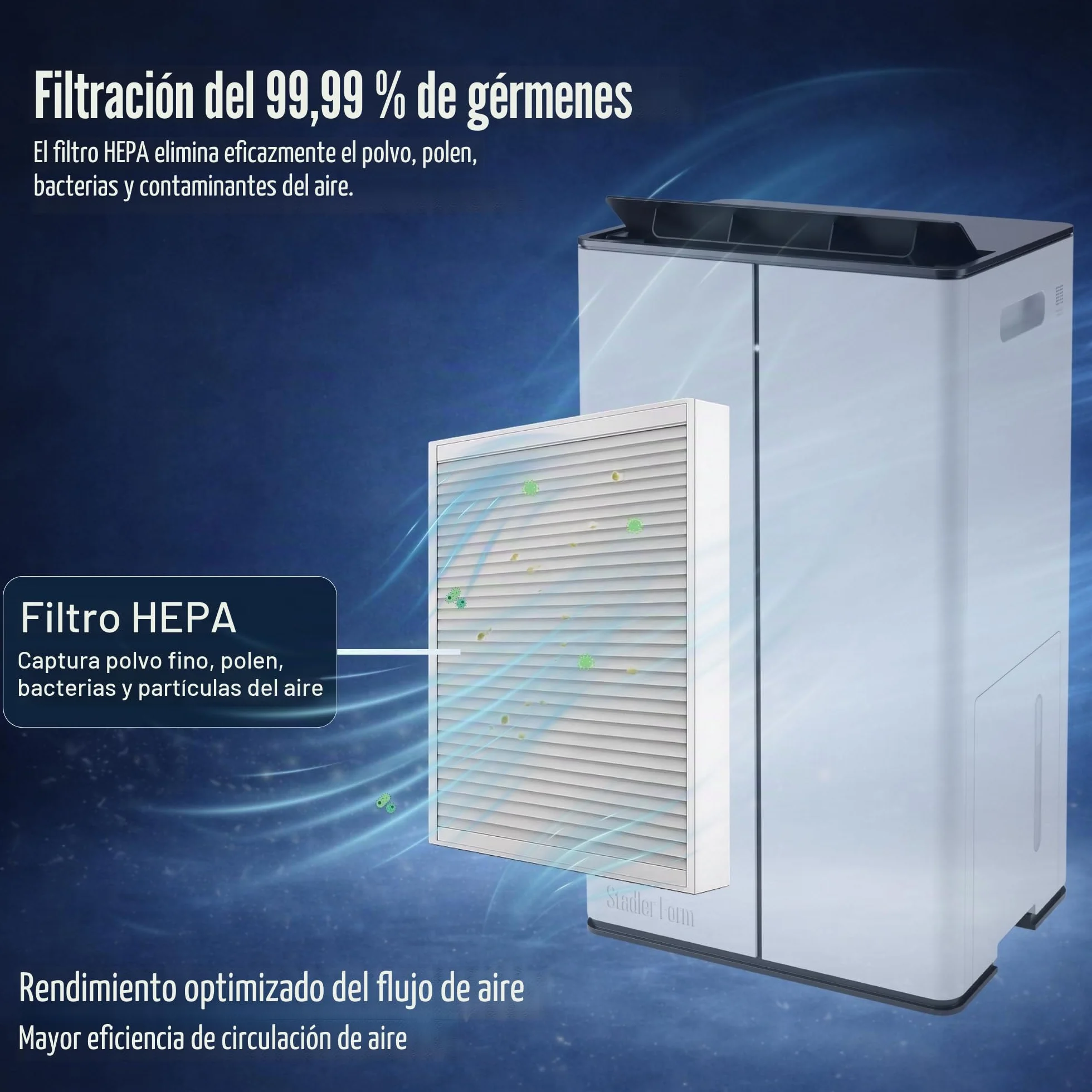 Stadler Form Deshumidificador y purificador Lukas Pro, capacidad de deshumidificación de 50 l/24 horas, para habitaciones grandes de hasta 175 m², sótano, modo de limpieza de aire, filtro HEPA, WiFi