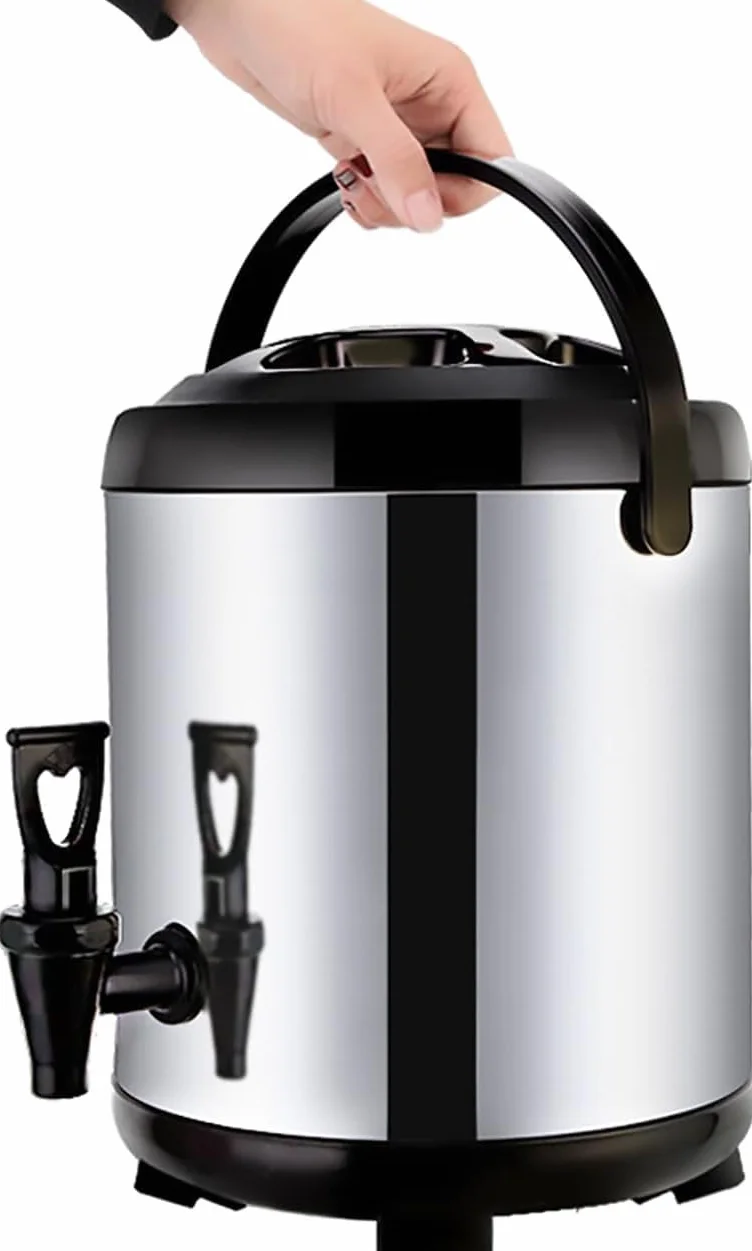 Soporte de agua caliente para grifo de 10 l/12 l/16 l, cubo aislado de acero inoxidable, barril de té con leche para agua caliente y bebidas, 16 l