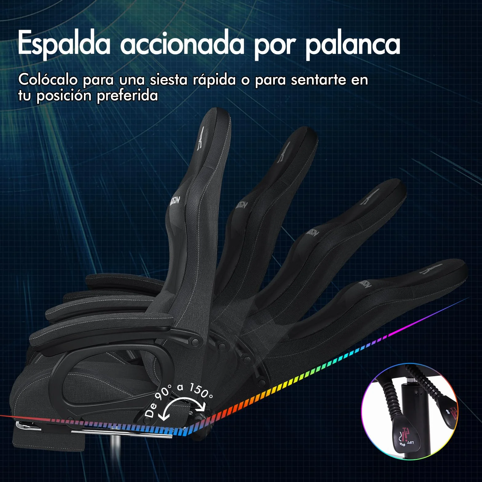 ALFORDSON Silla Gaming con Masaje y LED, Silla Gamer Ergonómica con Cojín Lumbar y Cervical, Reposapiés Telescópico, Iluminación para Ordenador, Videojuego, Juegos, Oficina, Lino(Gris Oscura)