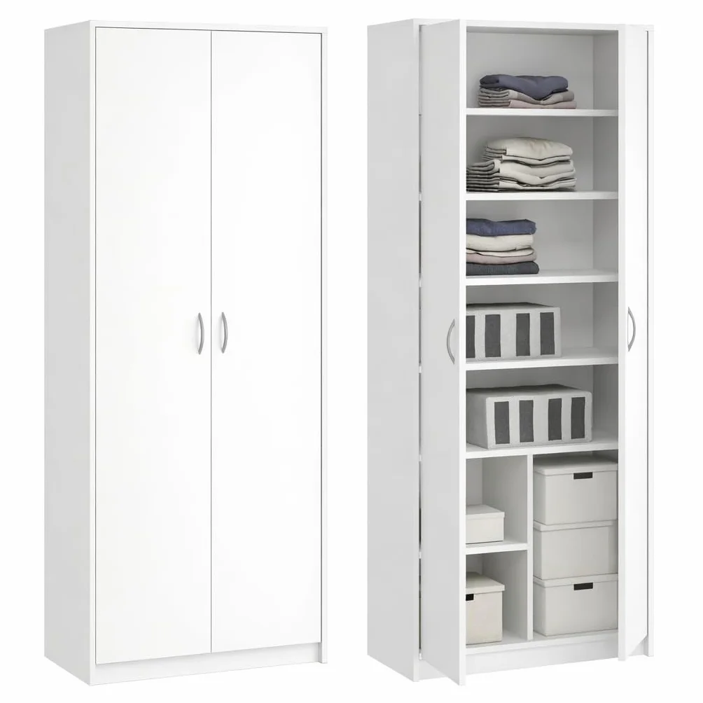 Armario Multiusos con 2 Puertas y 8 Compartimentos, 180 x 74 x 35 cm, Blanco