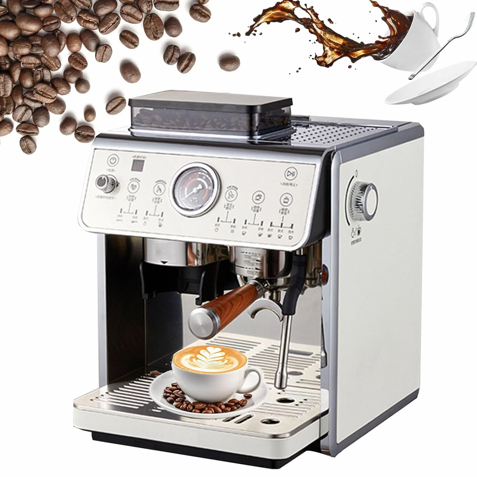 Cafeteras de espresso con molinillo, cafetera semiautomática for capuchino y latte de 25 bares, cafetera con vaporizador de leche y depósito de agua extraíble de 90 oz.