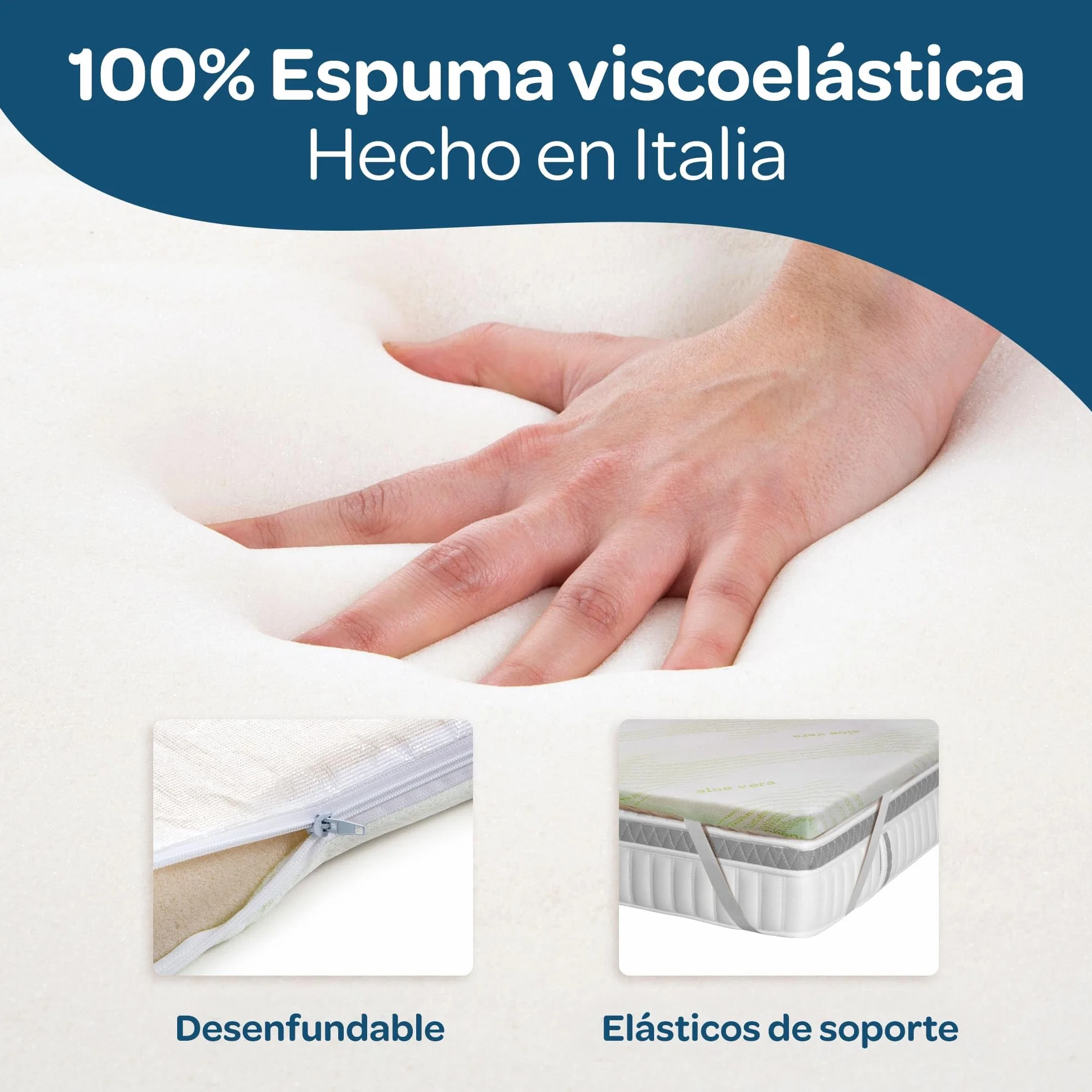 DOLCI SOGNI Topper Viscoelastico 140x200 cm, Espesor 5 cm, Topper 140x200 Espuma Viscoelástica con Funda de Aloe Vera y Elásticos de Sujeción, Sobrecolchon 140x200