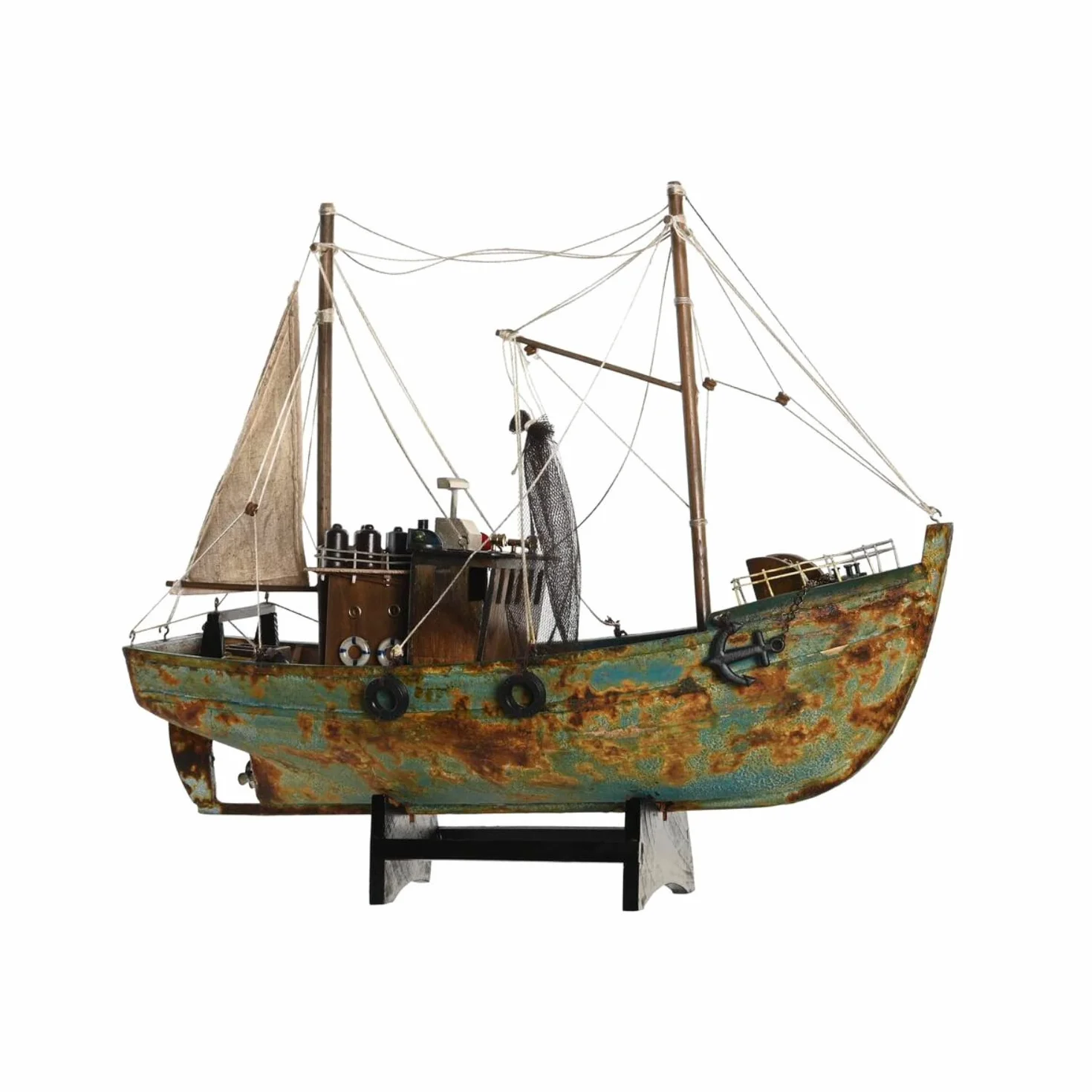 DKD Home Decor Barco de la Marca, Color marrón y Verde (40 x 13 x 35 centímetros)