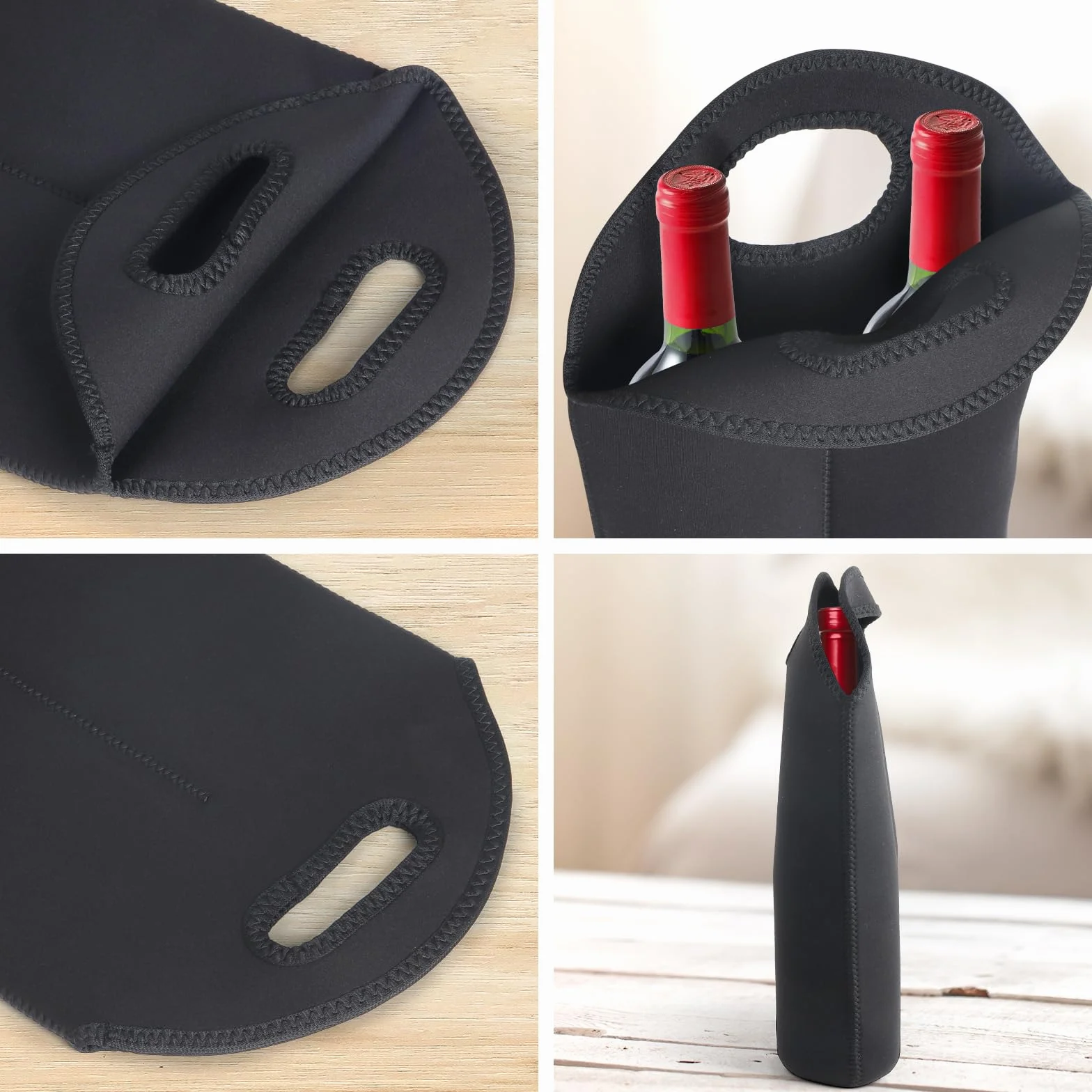 Paquete de 2 bolsas de transporte de vino, 4 bolsas de transporte para botellas de viaje y picnic, soporte aislado de neopreno para botellas de cerveza de agua con asa de transporte segura,