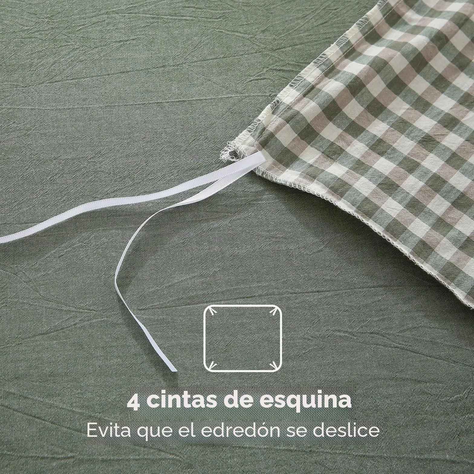 SOULFUL - Funda de edredón de 240 x 260 cm, algodón con 2 fundas de almohada de 65 x 65 cm, 100% algodón lavado, certificado Öeko-Tex, verde juego de cama de 2 personas, 240 x 260 adultos algodón con