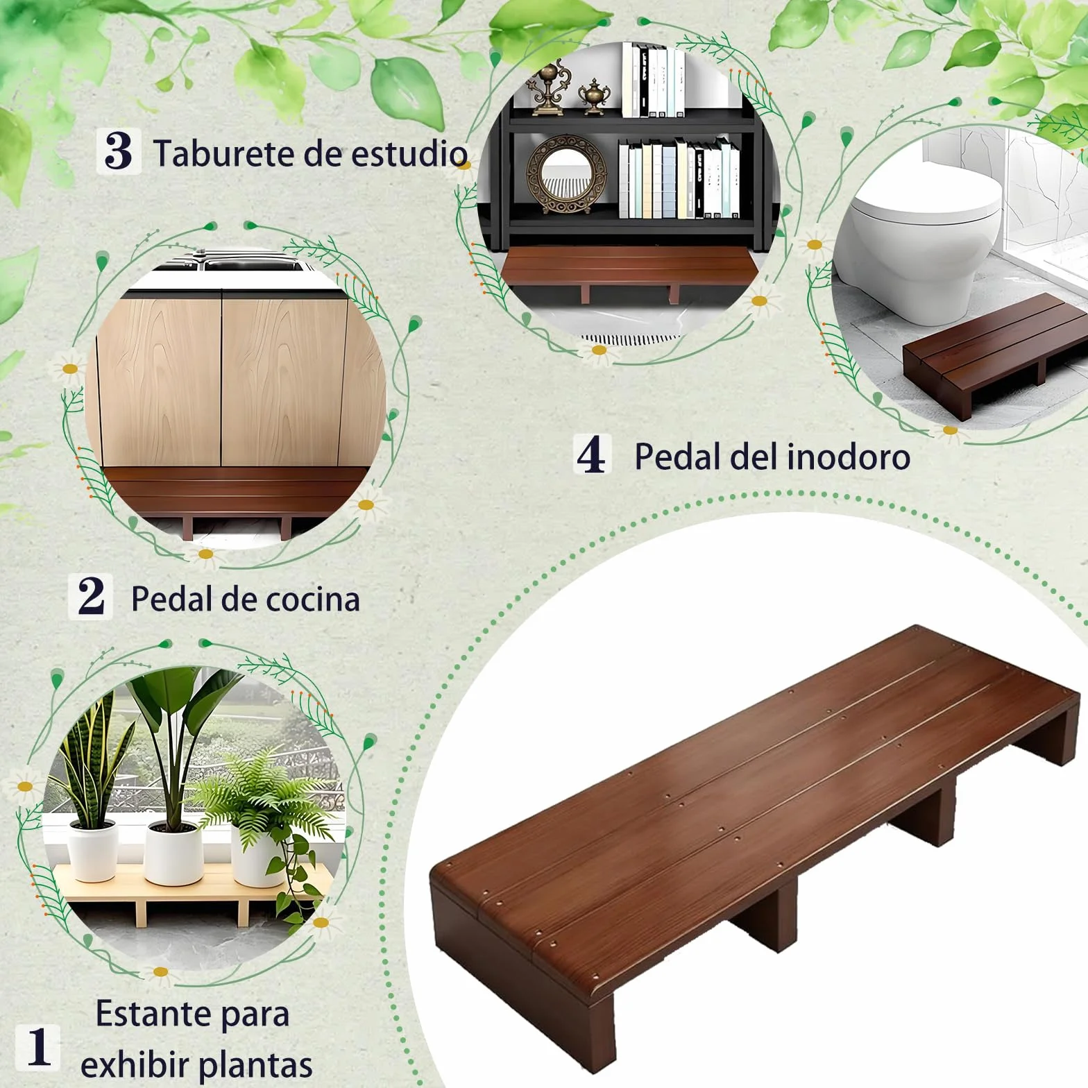 Taburete Taburete Escalonado Taburete de Madera Antideslizante para Ancianos con Capacidad,Taburete portátil para baño, Dormitorio, Puerta Estable para Escritorio, Soporte Natural Elegante