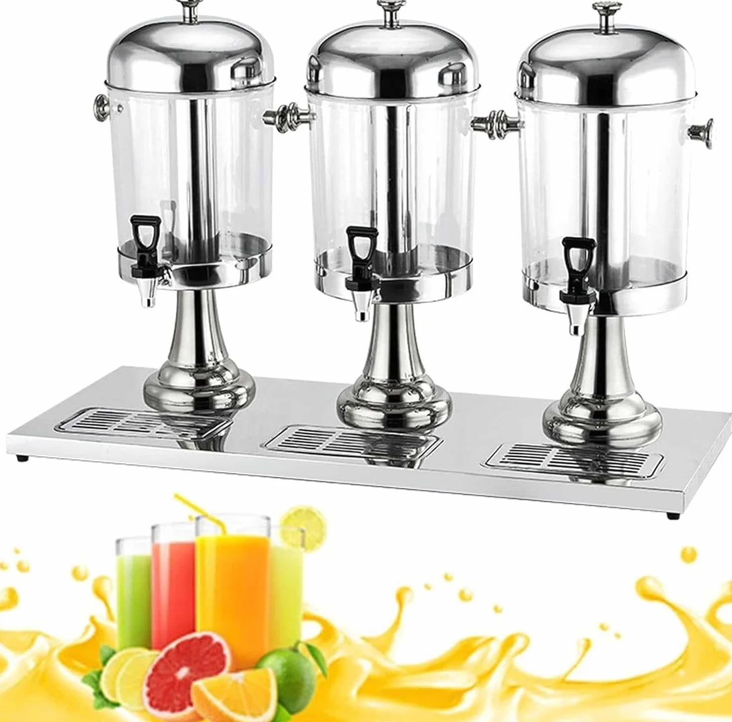 Dispensador de bebidas de vidrio transparente de 24 litros con tres cabezales con tapa hermética y soporte para grifo, comercial para cerveza, agua, jugo, bebidas frías, cócteles, ponche