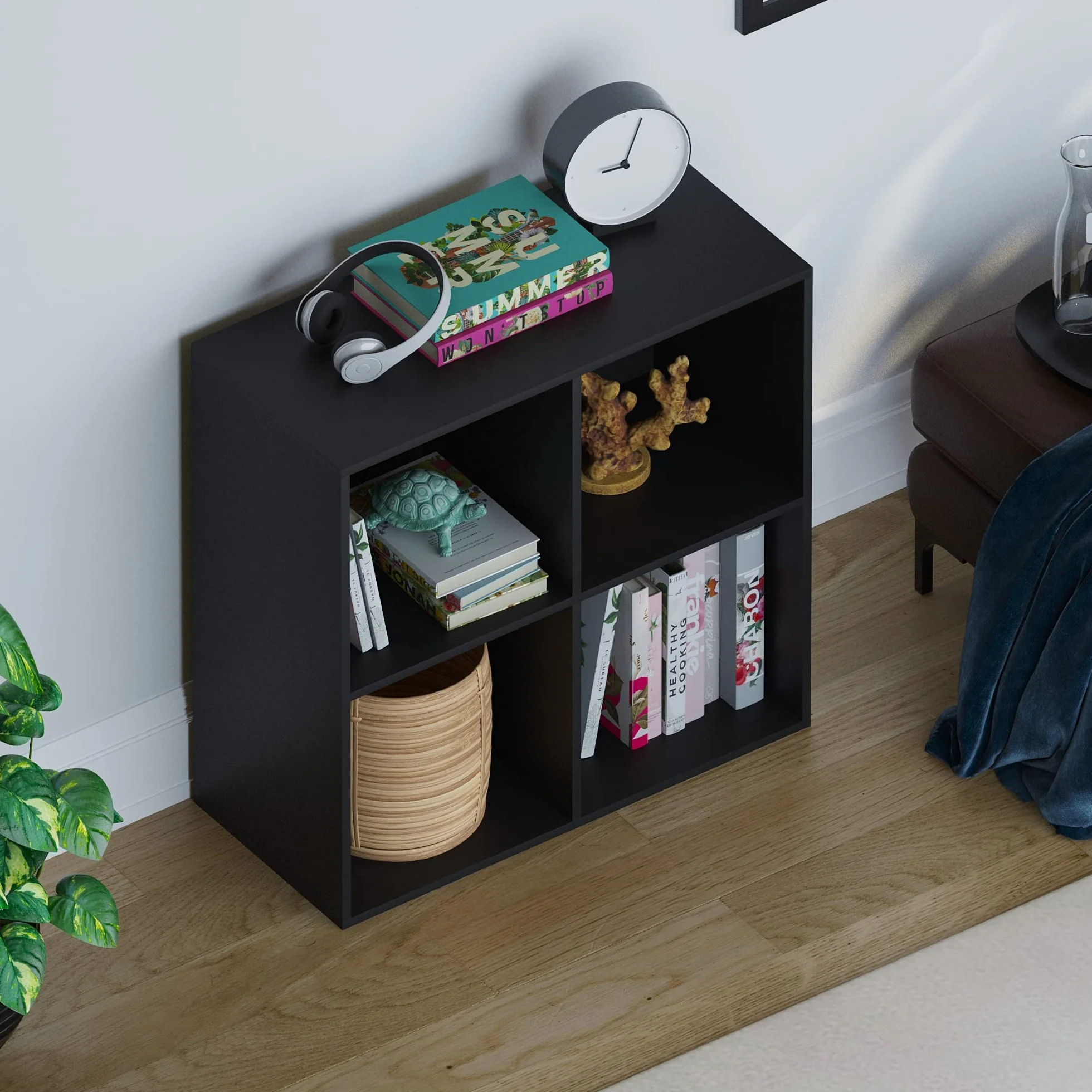 Vida Designs Durham Cube - Estantería organizadora de Almacenamiento para Sala de Estar, estantería de Oficina en casa (4 Cubos, Negro)