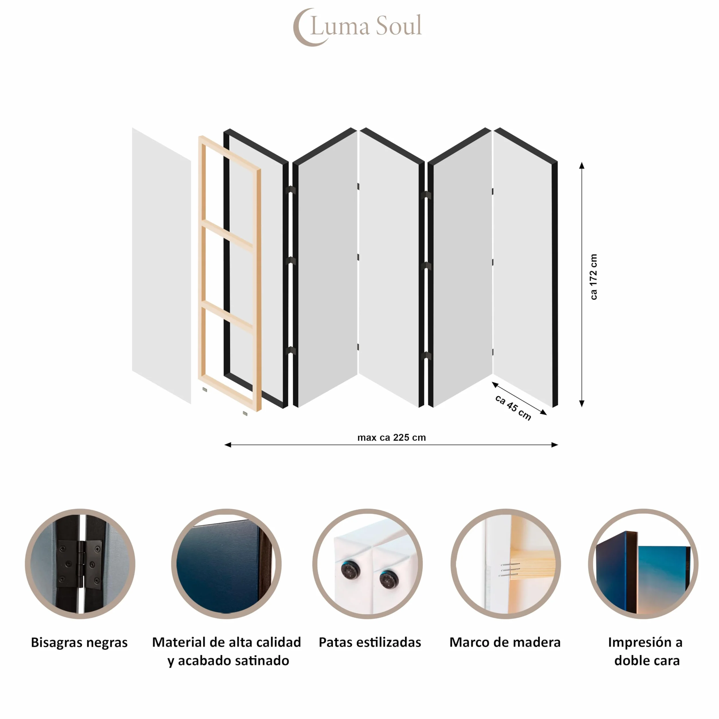 Biombo Separador de Ambientes Doble Cara - Separadores Ambientes - Naturaleza Motivo - Biombos 225 x 172 cm
