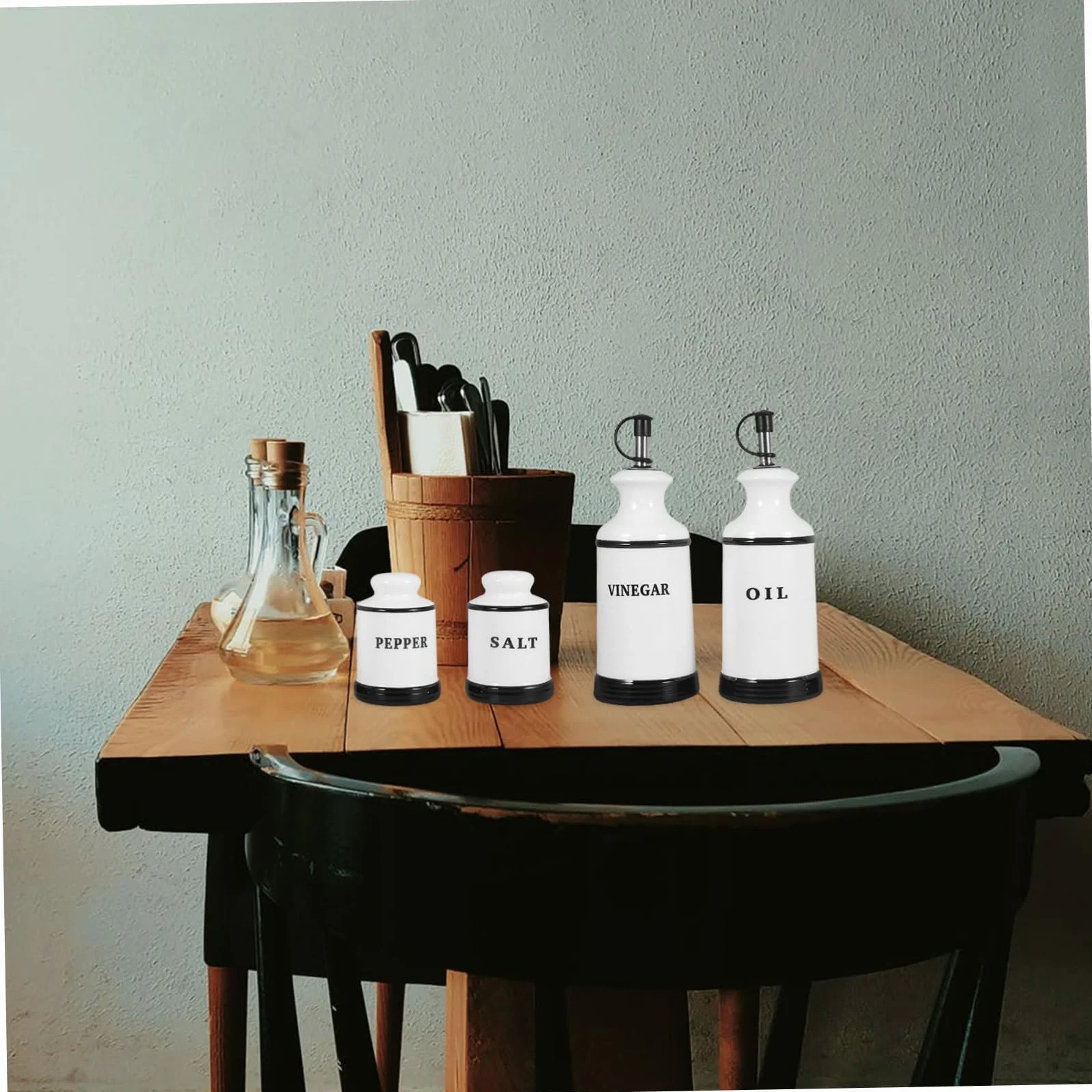 PRETYZOOM 4piezas Frascos De Condimentos De Cerámica Dispensador De Sal y Pimienta Para Cocina Recipiente Multifuncional Para Aceite Vinagre y Especias Para Decoración De Cocina y