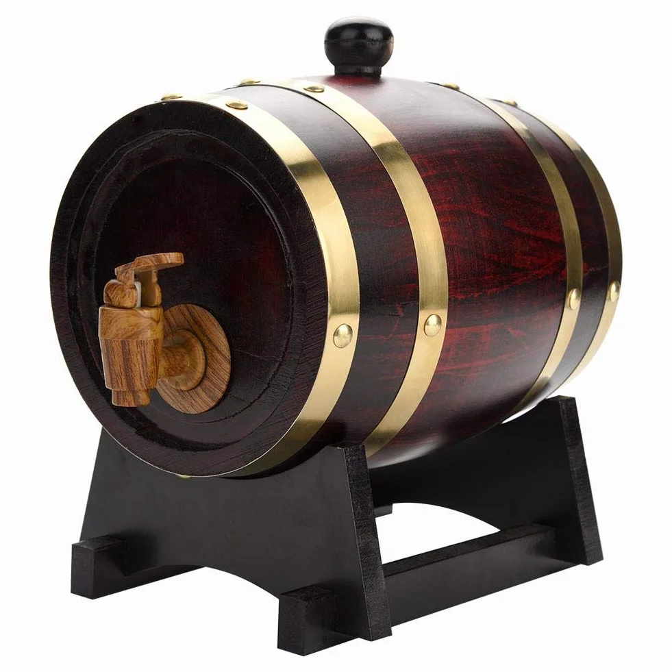 Barril de roble para vino Whisky Tequila, dispensador de vino de madera de roble de época barril de vino (1,5 L)