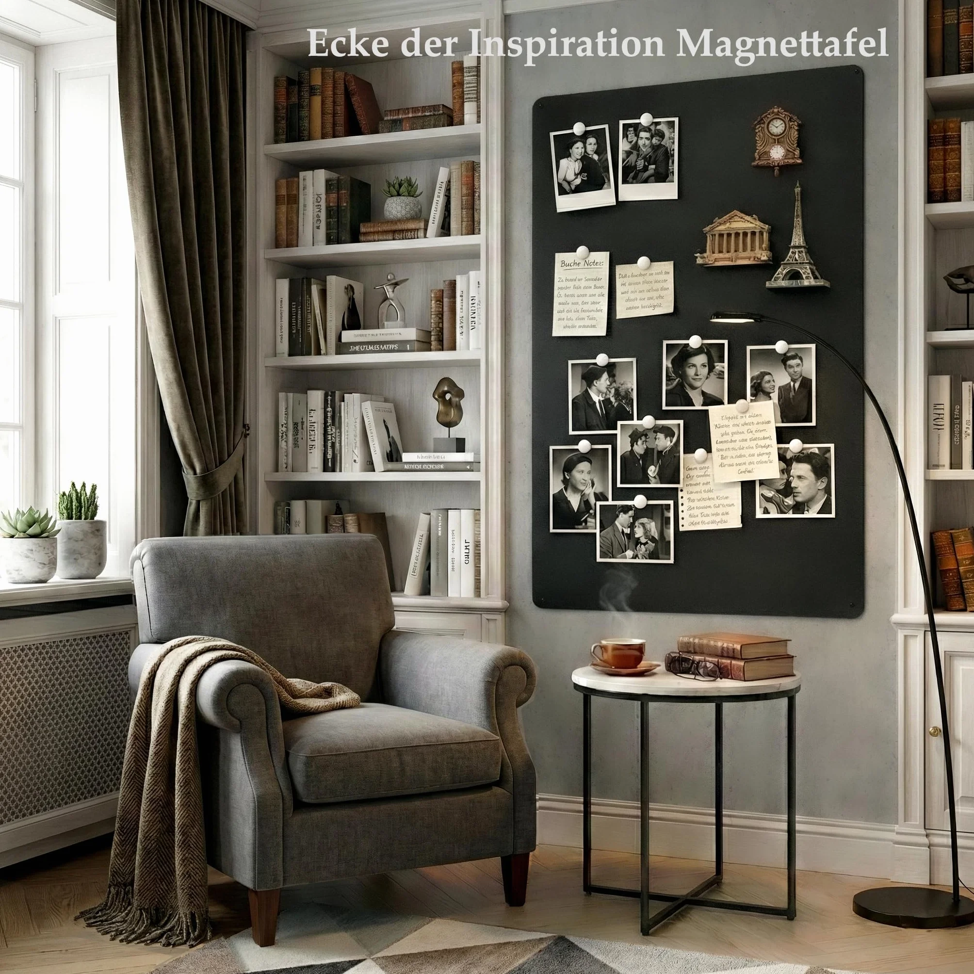 Pizarra magnética negra grande 60 x 90 cm: elegante pizarra magnética | pared magnética de metal para imanes de viaje y recuerdos | tablón de anuncios decorativo para salón, para